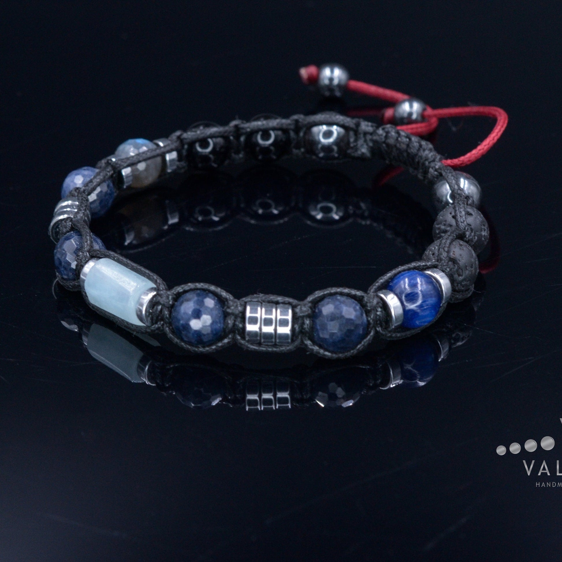 Genuine Sapphire Bracelet - Men's Aquamarine Crystal Bracelet - Gift for Men - Christmas Gift - Adjustable Macrame Bracelet - Kyanite Beaded Bracelet - Healing Bracelet -  Birthstone Bracelet - Gemstone Bracelet Men