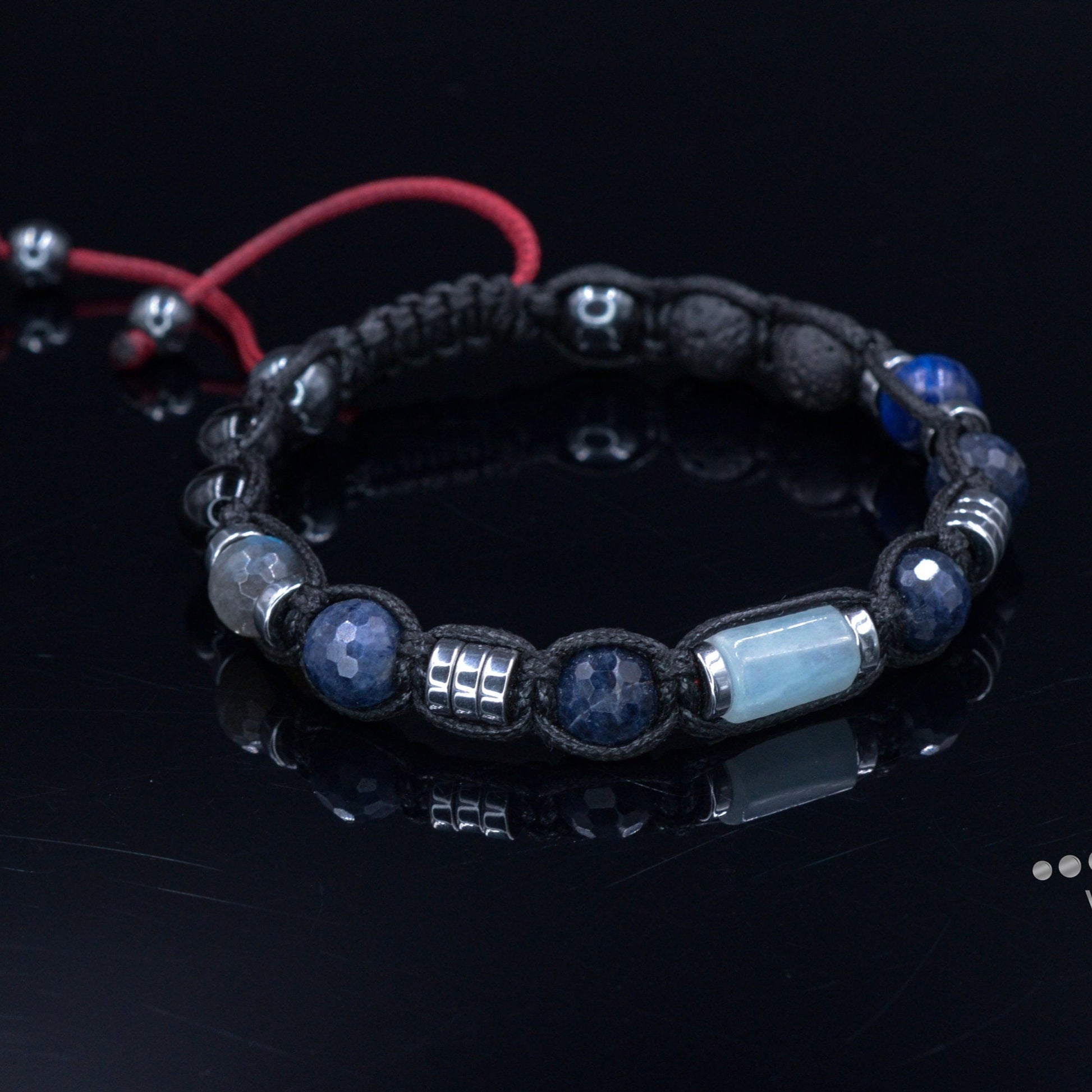 Genuine Sapphire Bracelet - Men's Aquamarine Crystal Bracelet - Gift for Men - Christmas Gift - Adjustable Macrame Bracelet - Kyanite Beaded Bracelet - Healing Bracelet -  Birthstone Bracelet - Gemstone Bracelet Men
