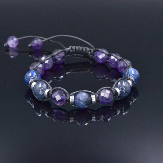 Genuine Sapphire Bracelet, Adjustable Amethyst Kyanite Beaded Bracelet, Men's Crystal Bracelet, Gift for Men, Blue Stone Macrame Bracelet  - Shamballa Bracelet - Mantra Bracelet  -  Birthstone Bracelet - Gemstone Bracelet Men - Chakra Bracelet - Macrame Bracelet - Healing Bracelet - Valinde