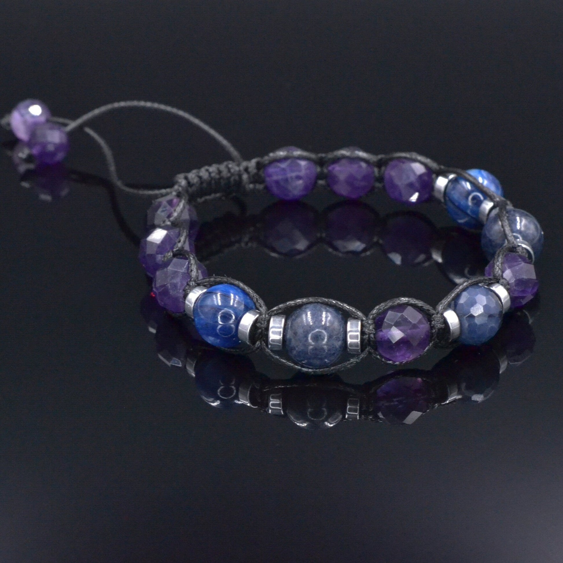 Genuine Sapphire Bracelet, Adjustable Amethyst Kyanite Beaded Bracelet, Men's Crystal Bracelet, Gift for Men, Blue Stone Macrame Bracelet  - Shamballa Bracelet - Mantra Bracelet  -  Birthstone Bracelet - Gemstone Bracelet Men - Chakra Bracelet - Macrame Bracelet - Healing Bracelet - Valinde

