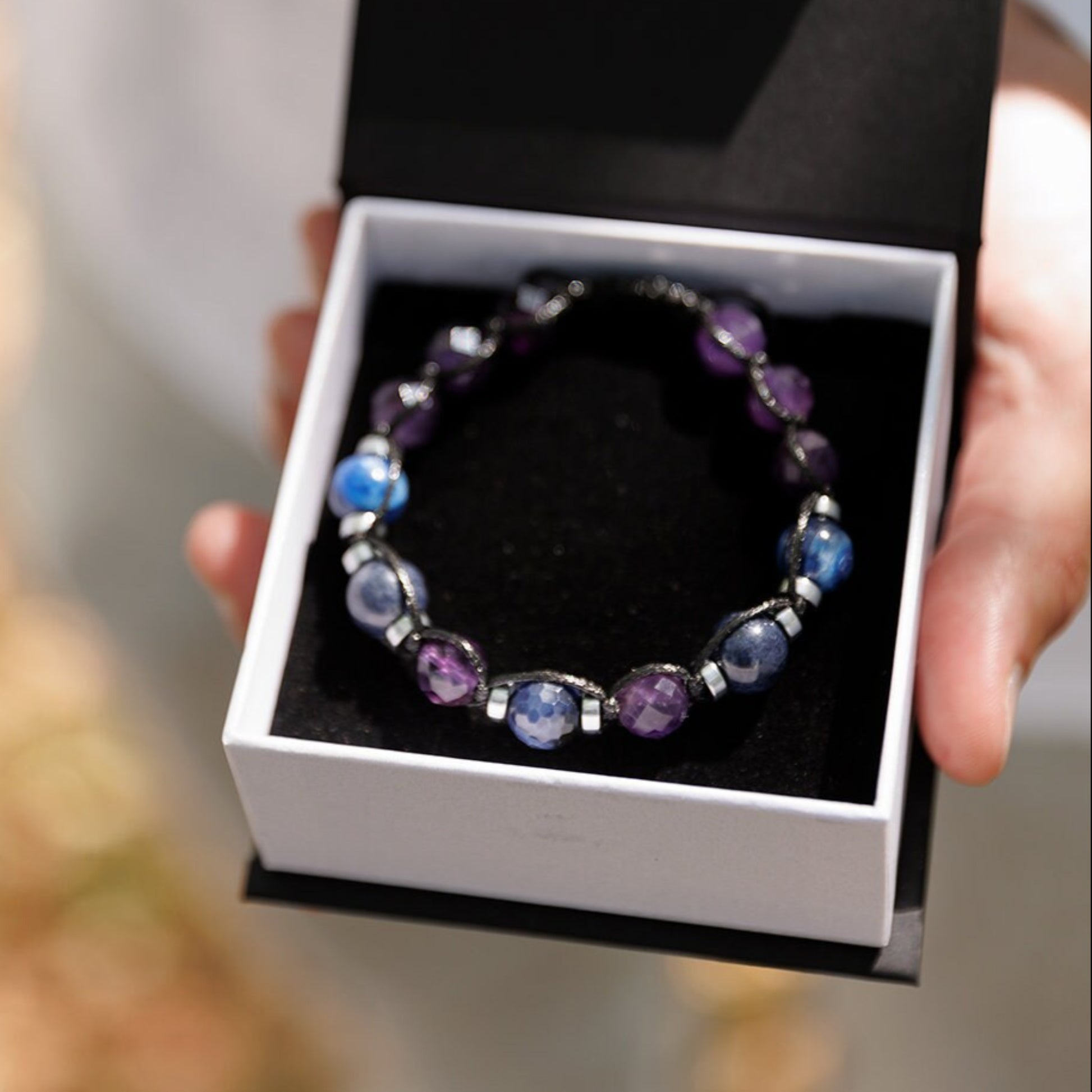 Genuine Sapphire Bracelet, Adjustable Amethyst Kyanite Beaded Bracelet, Men's Crystal Bracelet, Gift for Men, Blue Stone Macrame Bracelet  - Shamballa Bracelet - Mantra Bracelet  -  Birthstone Bracelet - Gemstone Bracelet Men - Chakra Bracelet - Macrame Bracelet - Healing Bracelet - Valinde

