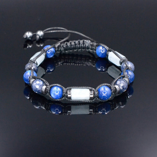 Genuine Sapphire Kyanite Bracelet - Men's Blue Crystal Beads Bracelet - Aquamarine Bracelet - Adjustable Braided Bracelet - Gift for Men  - Shamballa Bracelet - Birthstone Bracelet - Gemstone Bracelet Men - Chakra Bracelet - Macrame Bracelet - Healing Bracelet - Valinde