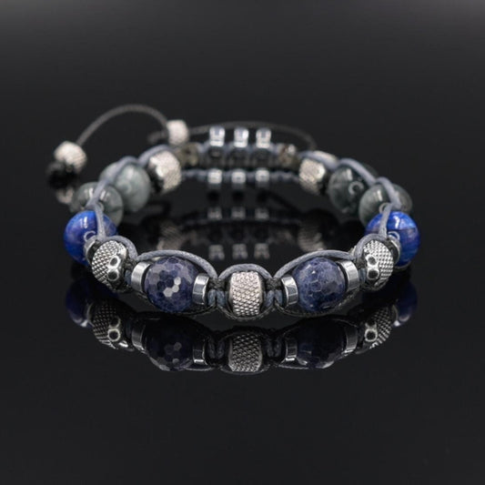 Men's Sapphire Kyanite Hawk's Eye Gemstone Bracelet, Steel Beads Braided Bracelet, Luxury Bracelet, Gift for Him,Adjustable Bracelet for Men - Shamballa Bracelet - Mantra Bracelet  -  Birthstone Bracelet - Gemstone Bracelet Men - Chakra Bracelet - Macrame Bracelet - Healing Bracelet - Valinde
