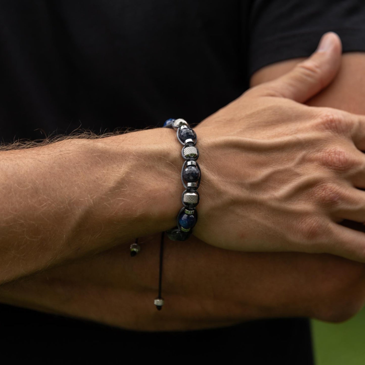 Men's Sapphire Kyanite Hawk's Eye Gemstone Bracelet, Steel Beads Braided Bracelet, Luxury Bracelet, Gift for Him,Adjustable Bracelet for Men - Shamballa Bracelet - Mantra Bracelet  -  Birthstone Bracelet - Gemstone Bracelet Men - Chakra Bracelet - Macrame Bracelet - Healing Bracelet - Valinde
