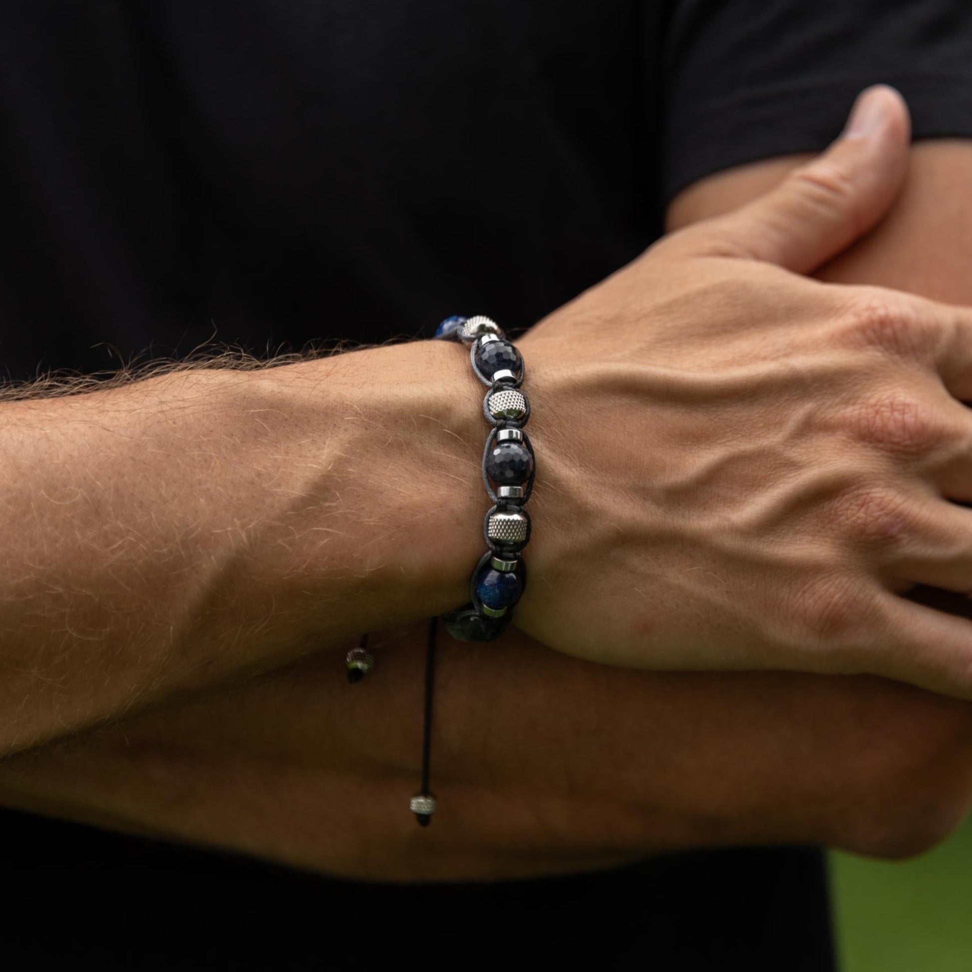 Men's Sapphire Kyanite Hawk's Eye Gemstone Bracelet, Steel Beads Braided Bracelet, Luxury Bracelet, Gift for Him,Adjustable Bracelet for Men - Shamballa Bracelet - Mantra Bracelet  -  Birthstone Bracelet - Gemstone Bracelet Men - Chakra Bracelet - Macrame Bracelet - Healing Bracelet - Valinde
