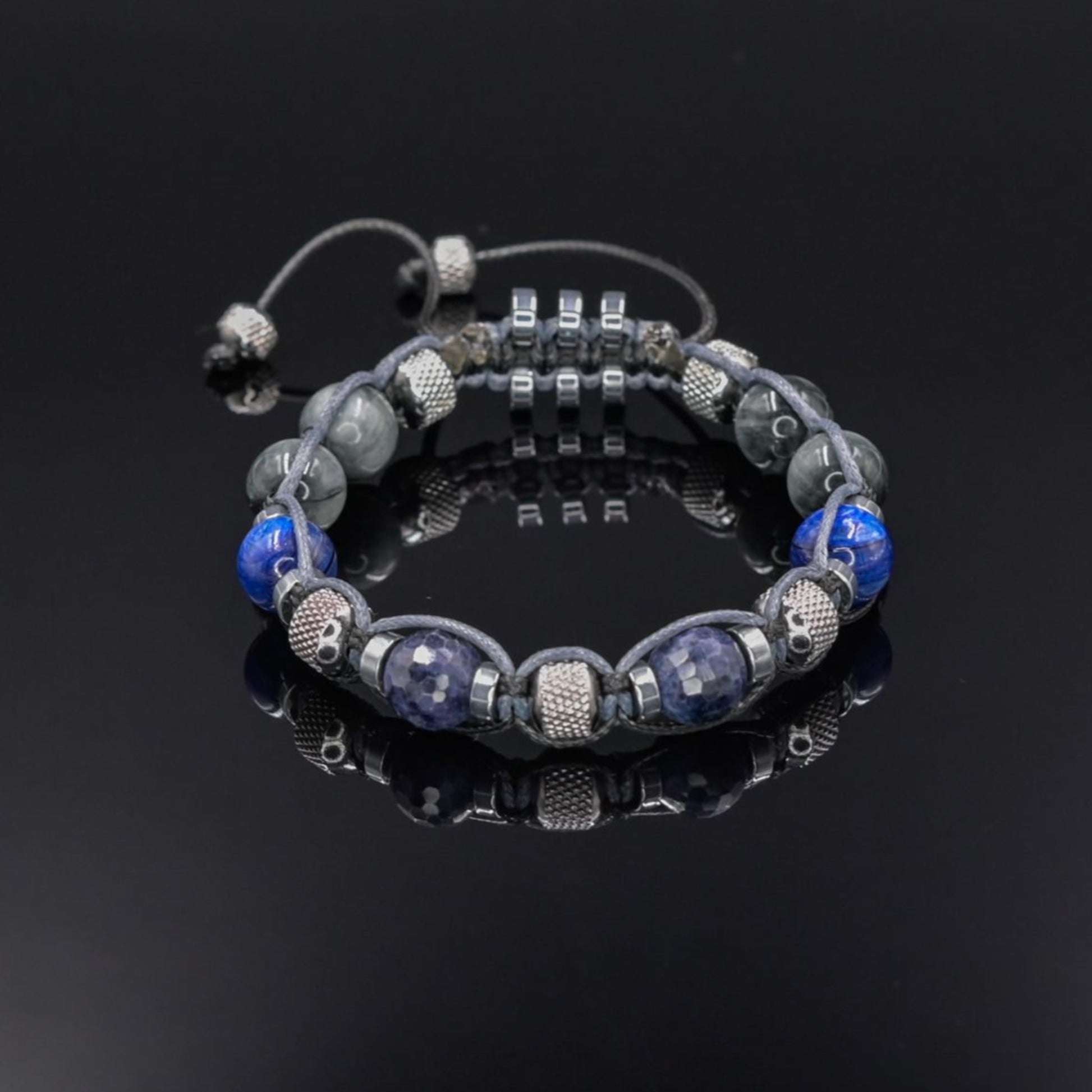 Men's Sapphire Kyanite Hawk's Eye Gemstone Bracelet, Steel Beads Braided Bracelet, Luxury Bracelet, Gift for Him,Adjustable Bracelet for Men - Shamballa Bracelet - Mantra Bracelet  -  Birthstone Bracelet - Gemstone Bracelet Men - Chakra Bracelet - Macrame Bracelet - Healing Bracelet - Valinde

