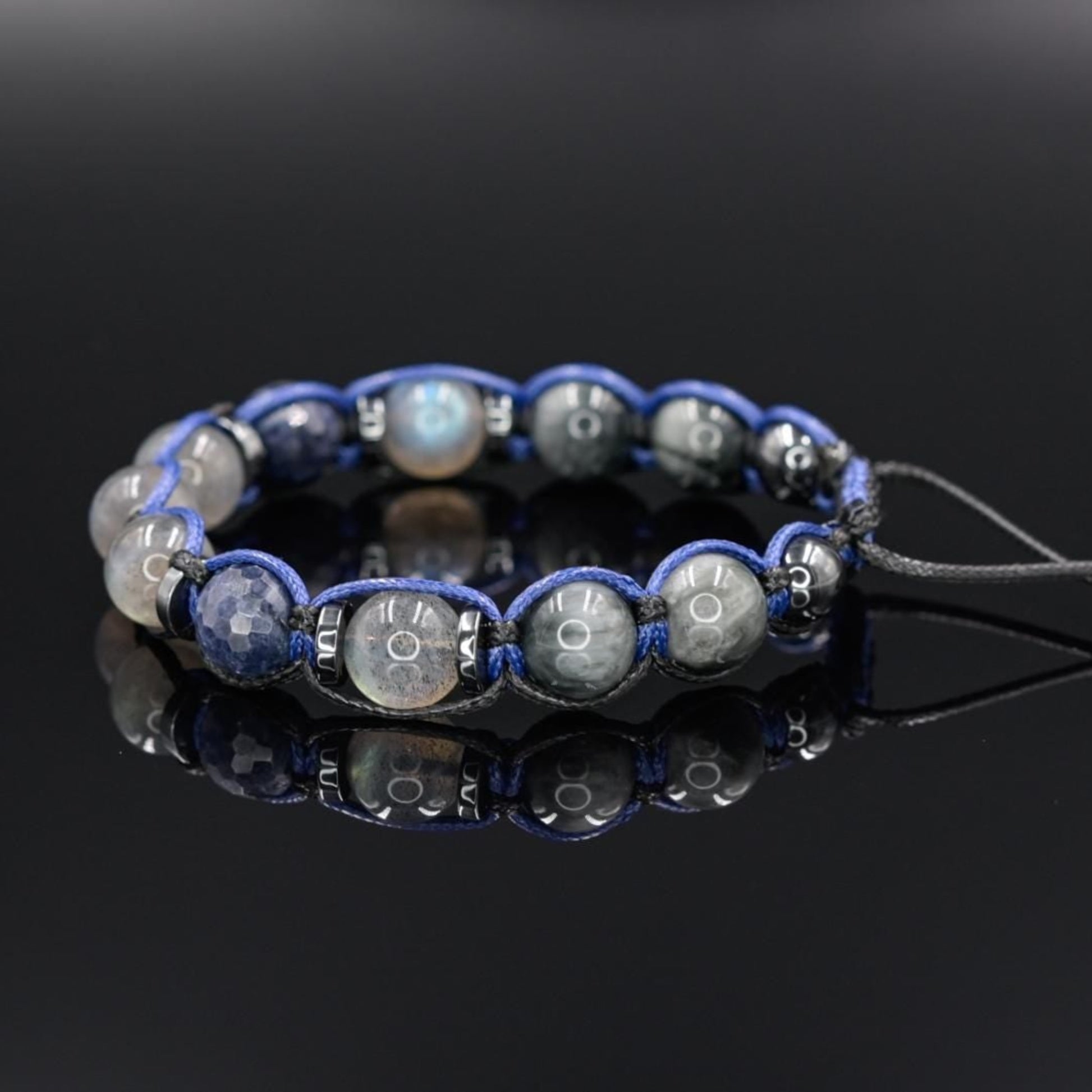 Men's Sapphire Labradorite Hawk's Eye Gemstone Bracelet, Braided Adjustable Bracelet, Crystal Bracelet, Gift for Men,Men's Christmas Gift - Shamballa Bracelet - Mantra Bracelet  -  Birthstone Bracelet - Gemstone Bracelet Men - Chakra Bracelet - Macrame Bracelet - Healing Bracelet - Valinde
