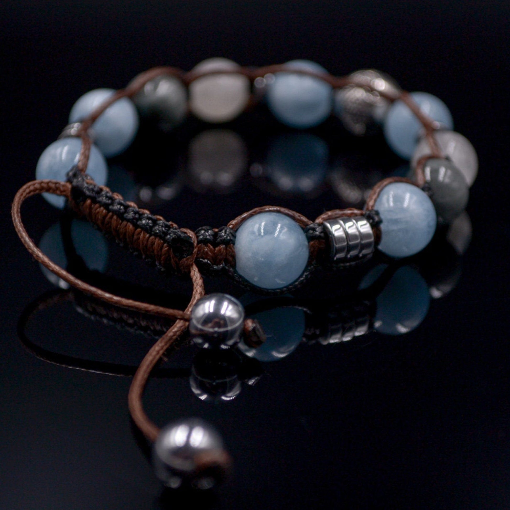Men's Natural Aquamarine and 925 Sterling Silver Bead Bracelet Hamsa Hand Bracelet Moonstone Bracelet Gift for Man Hawk's Eye Bracelet  - Shamballa Bracelet - Mantra Bracelet  -  Birthstone Bracelet - Gemstone Bracelet Men - Chakra Bracelet - Macrame Bracelet - Healing Bracelet - Valinde
