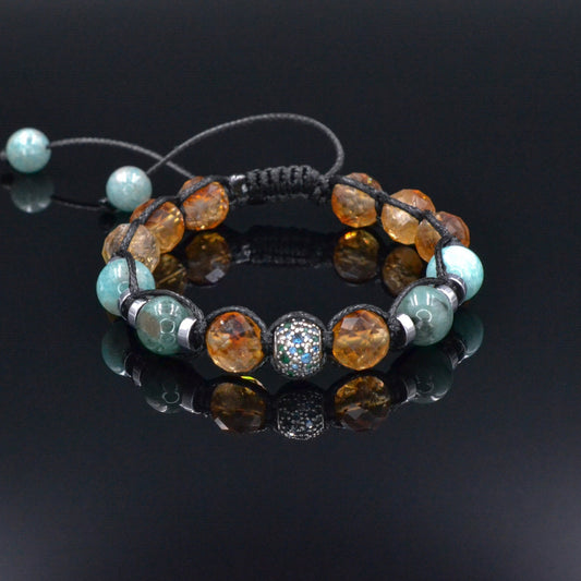 Emerald Citrine Bracelet, Men's 925 Silver Bead Bracelet, Adjustable Amazonite Bracelet, Gift for Men, Crystal Gemstone Macrame Bracelet  - Shamballa Bracelet - Mantra Bracelet  -  Birthstone Bracelet - Gemstone Bracelet Men - Chakra Bracelet - Macrame Bracelet - Healing Bracelet - Valinde
