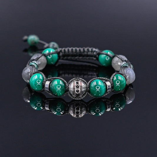 Men's Malachite Emerald Labradorite Gemstone Bracelet, 925 Silver Bead Adjustable Bracelet, Gift for Him, Braided Birthstone Bracelet - Shamballa Bracelet - Mantra Bracelet  -  Yoga Bracelet -  Birthstone Bracelet - Gemstone Bracelet Men - Chakra Bracelet - Macrame Bracelet - Healing Bracelet - Gift for Father - Gift For Men - Valinde
