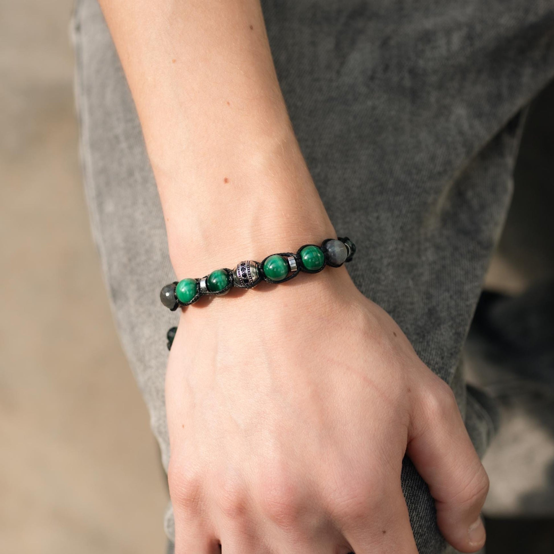 Men's Malachite Emerald Labradorite Gemstone Bracelet, 925 Silver Bead Adjustable Bracelet, Gift for Him, Braided Birthstone Bracelet - Shamballa Bracelet - Mantra Bracelet  -  Yoga Bracelet -  Birthstone Bracelet - Gemstone Bracelet Men - Chakra Bracelet - Macrame Bracelet - Healing Bracelet - Gift for Father - Gift For Men - Valinde
