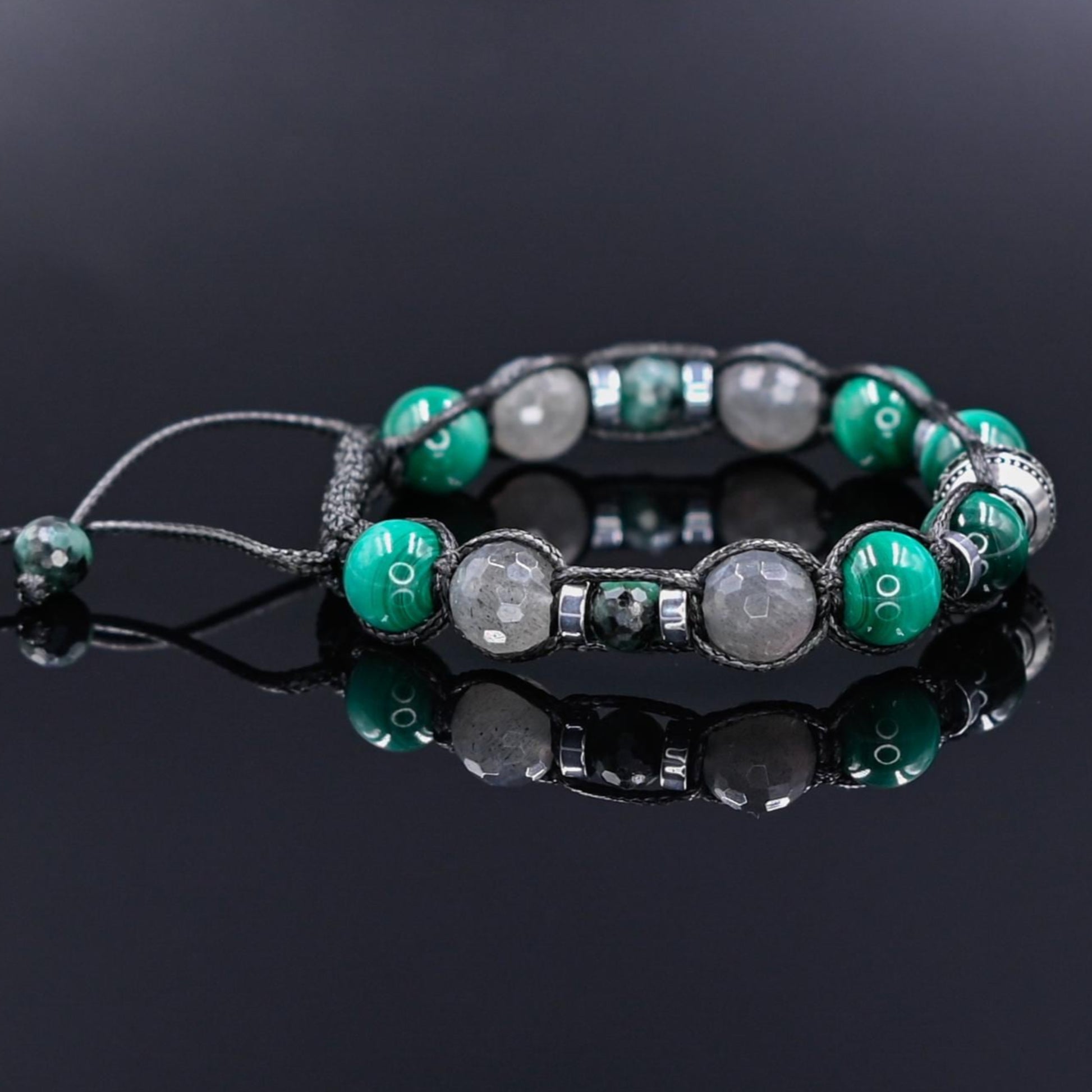 Men's Malachite Emerald Labradorite Gemstone Bracelet, 925 Silver Bead Adjustable Bracelet, Gift for Him, Braided Birthstone Bracelet - Shamballa Bracelet - Mantra Bracelet  -  Yoga Bracelet -  Birthstone Bracelet - Gemstone Bracelet Men - Chakra Bracelet - Macrame Bracelet - Healing Bracelet - Gift for Father - Gift For Men - Valinde
