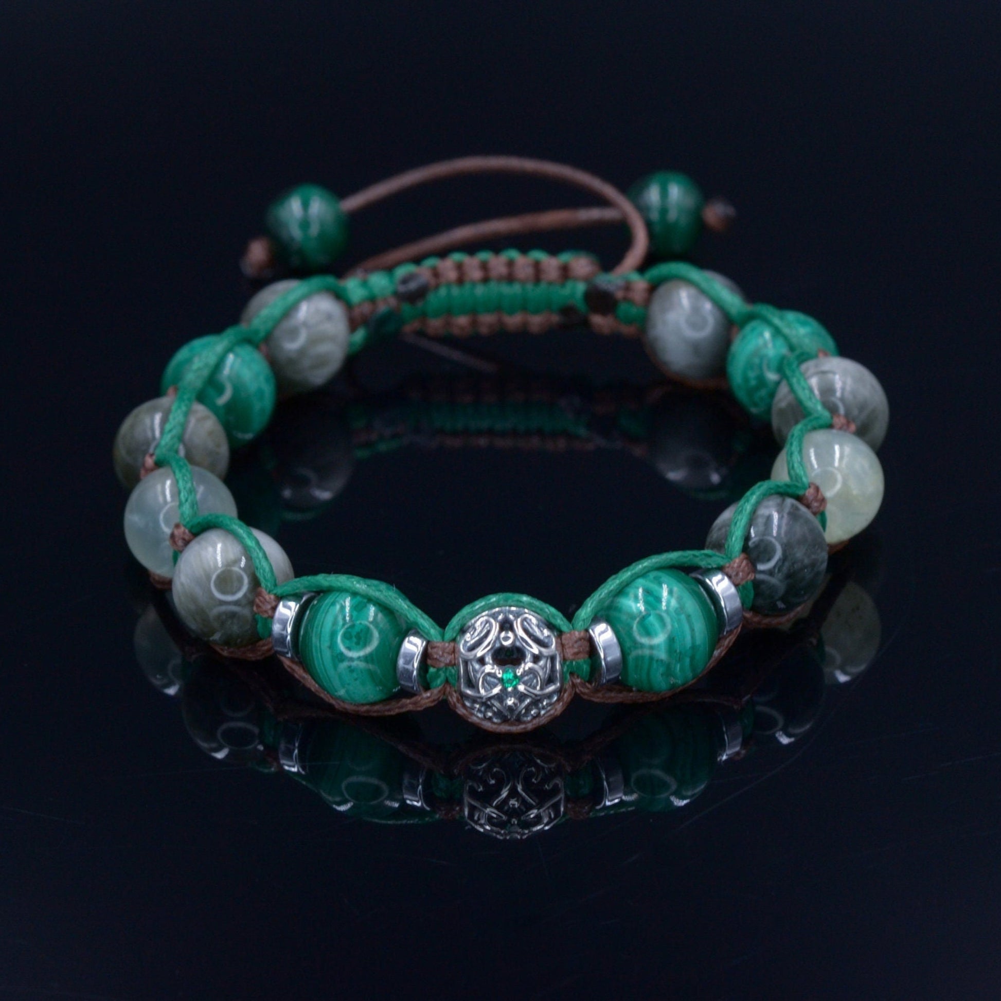 Men's Malachite & Hawk's Eye Bracelet - 925 Sterlng Silver bead Bracelet - Adjustable Bracelet for Men - Gift for Men - Crystal Bracelet  - Shamballa Bracelet - Birthstone Bracelet - Gemstone Bracelet Men - Chakra Bracelet - Macrame Bracelet - Healing Bracelet - Valinde