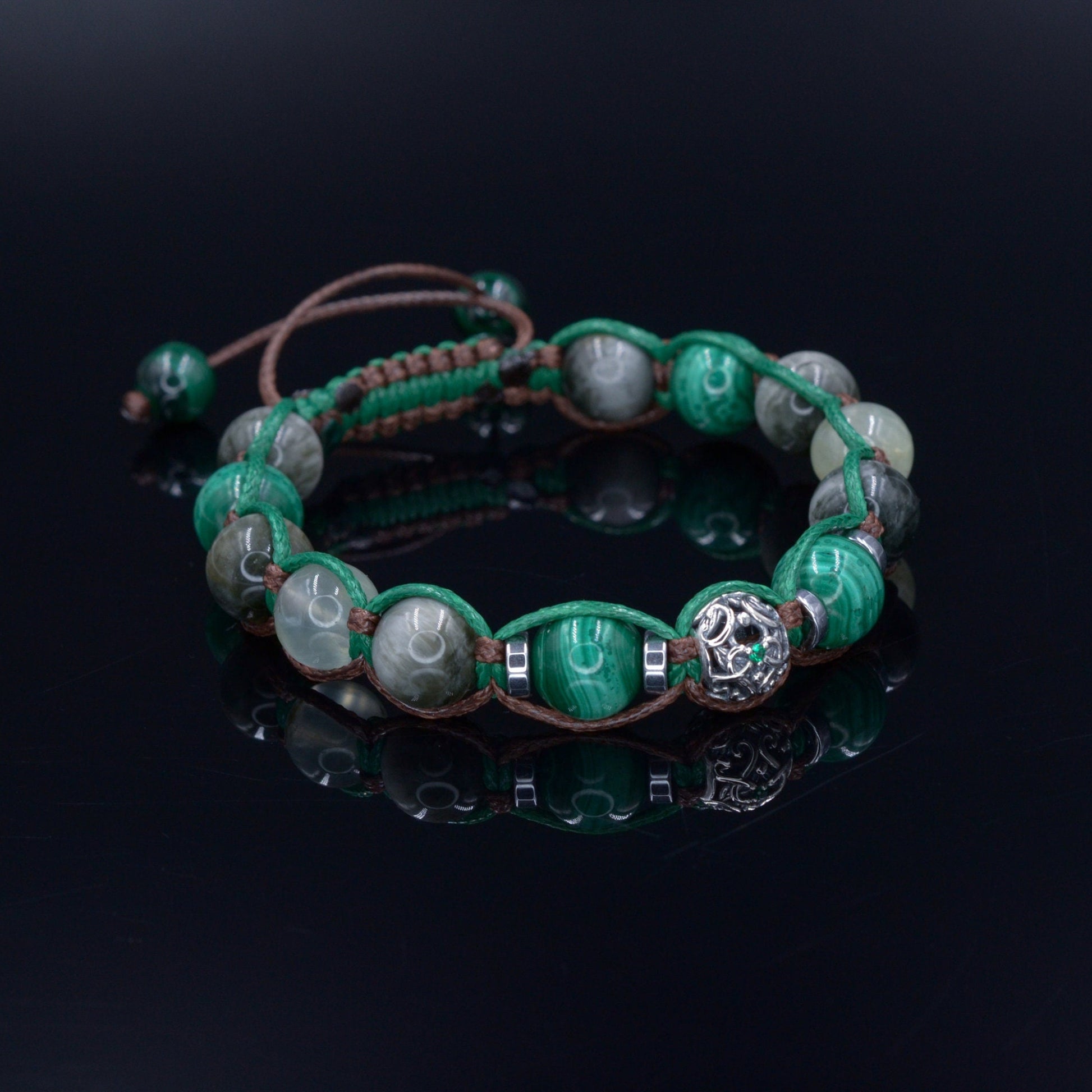 Men's Malachite & Hawk's Eye Bracelet - 925 Sterlng Silver bead Bracelet - Adjustable Bracelet for Men - Gift for Men - Crystal Bracelet  - Shamballa Bracelet - Birthstone Bracelet - Gemstone Bracelet Men - Chakra Bracelet - Macrame Bracelet - Healing Bracelet - Valinde
