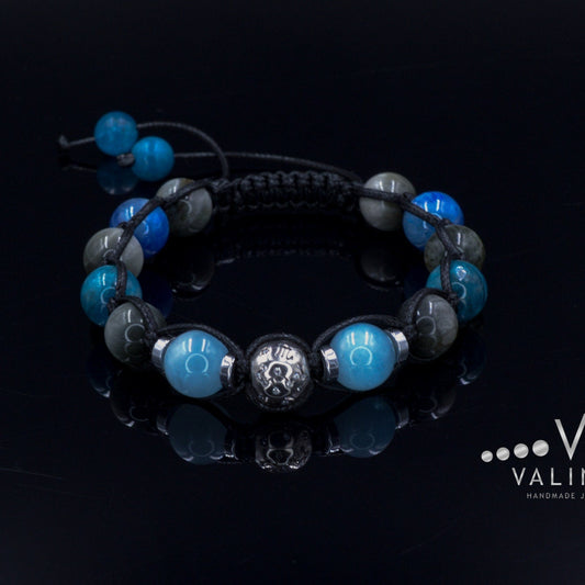 Zodiac Sign 925 Sterling Silver Bead Bracelet Men's Hawk's Eye and Aquamarine Bracelet Christmas Gift Kyanite & Apatite Bracelet Men's Gift - Shamballa Bracelet - Mantra Bracelet  -  Yoga Bracelet -  Birthstone Bracelet - Gemstone Bracelet Men - Chakra Bracelet - Macrame Bracelet - Healing Bracelet - Gift for Father - Gift For Men - Valinde
