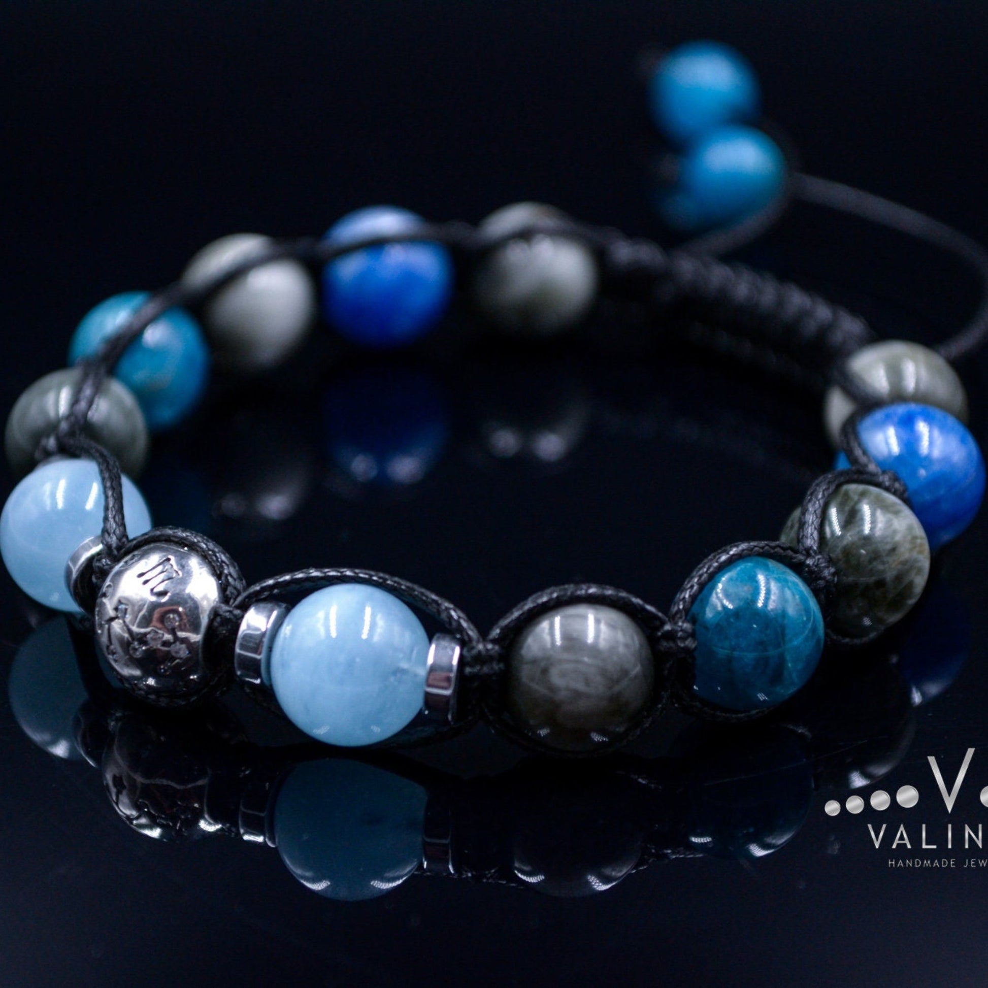 Zodiac Sign 925 Sterling Silver Bead Bracelet Men's Hawk's Eye and Aquamarine Bracelet Christmas Gift Kyanite & Apatite Bracelet Men's Gift - Shamballa Bracelet - Mantra Bracelet  -  Yoga Bracelet -  Birthstone Bracelet - Gemstone Bracelet Men - Chakra Bracelet - Macrame Bracelet - Healing Bracelet - Gift for Father - Gift For Men - Valinde
