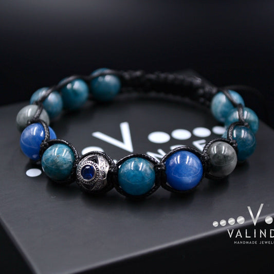 Men's Apatite Bracelet / 925 Sterling Silver Bracelet / Kyanite Bracelet / Gift for Man / Crystal Bead Bracelet / Hawk's Eye Bracelet  - Shamballa Bracelet - Mantra Bracelet  -  Birthstone Bracelet - Gemstone Bracelet Men - Chakra Bracelet - Macrame Bracelet - Healing Bracelet - Valinde