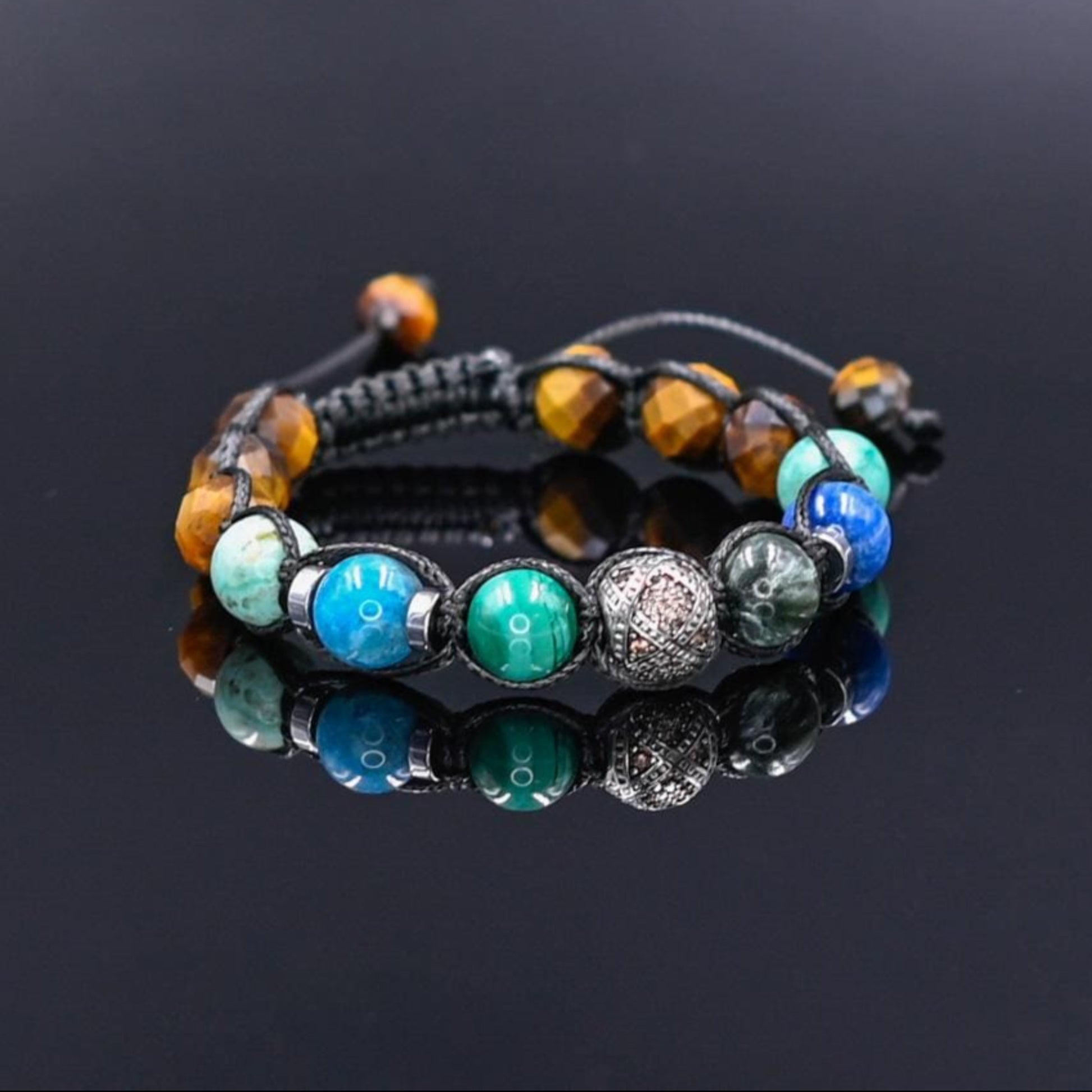 925 Silver Malachite Kyanite Tiger's Eye Gemstone Bracelet, Men's Amazonite Braided Bracelet, Gift for Men, Adjustable Bracelet,Gift for Him - Shamballa Bracelet - Birthstone Bracelet - Gemstone Bracelet Men - Chakra Bracelet - Macrame Bracelet - Healing Bracelet - Valinde - Shamballa Bracelet - Birthstone Bracelet - Gemstone Bracelet Men - Chakra Bracelet - Macrame Bracelet - Healing Bracelet - Valinde
