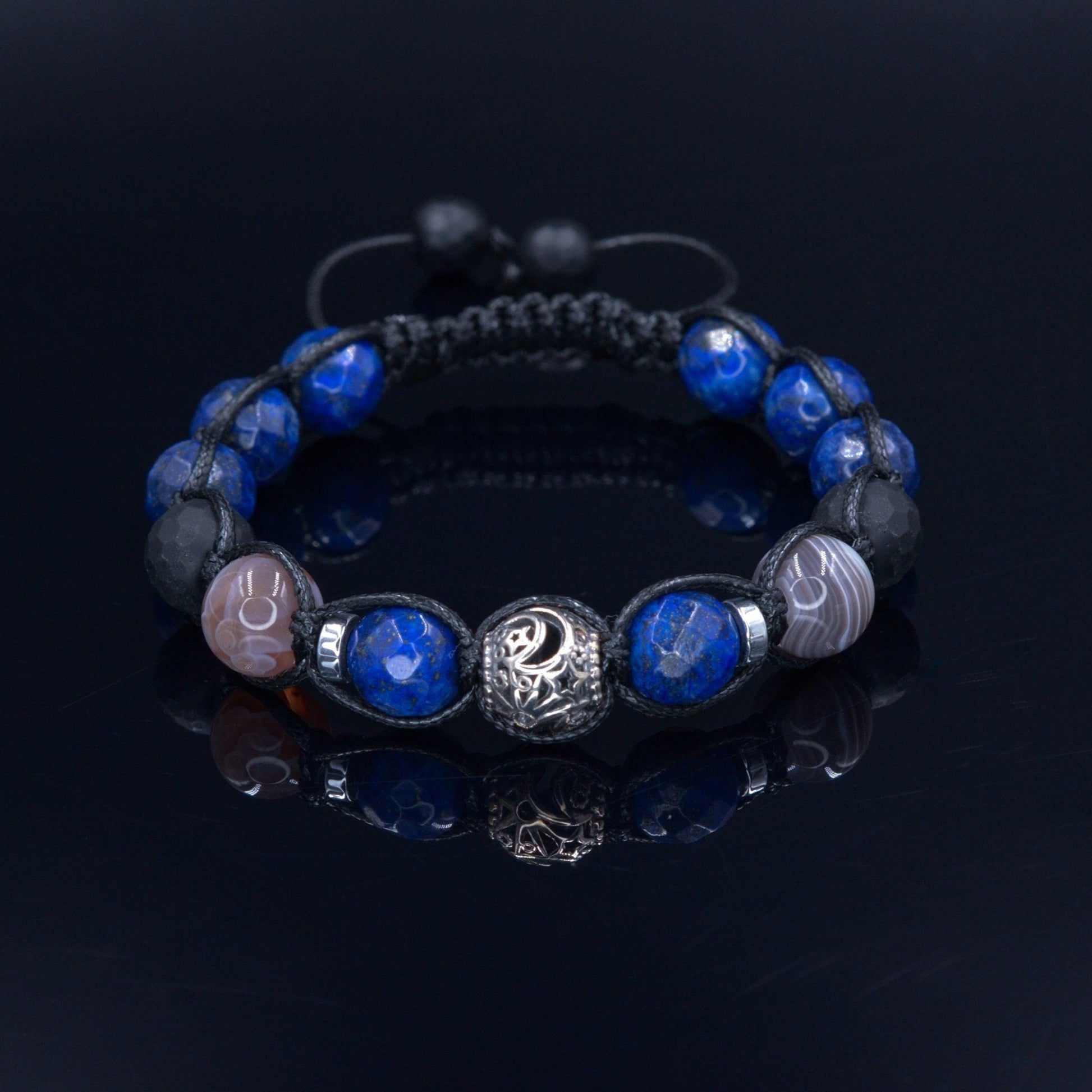 Men's Garnet Beaded Brcaelet - Black Agate & Lava Stone Bracelet - Adjustable Crystal Bracelet - Gift for Men - Macrame Bracelet for Men  - Shamballa Bracelet - Birthstone Bracelet - Gemstone Bracelet Men - Chakra Bracelet - Macrame Bracelet - Healing Bracelet - Valinde
