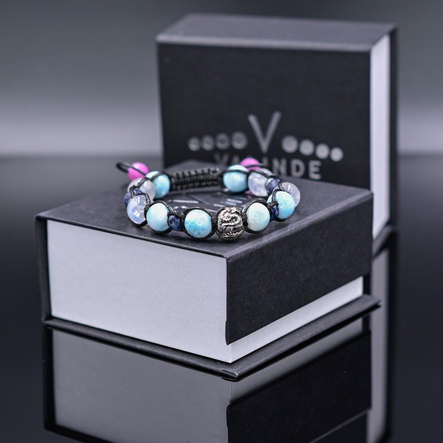 Genuine Larimar Sapphire Ruby Moonstone Braided Bracelet, Men's 925 Silver Bead Bracelet, Luxury Gemstone Adjustable Bracelet, Gift for Men  - Shamballa Bracelet - Birthstone Bracelet - Gemstone Bracelet Men - Chakra Bracelet - Macrame Bracelet - Healing Bracelet - Valinde