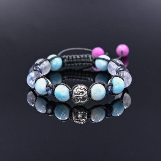 Genuine Larimar Sapphire Ruby Moonstone Braided Bracelet, Men's 925 Silver Bead Bracelet, Luxury Gemstone Adjustable Bracelet, Gift for Men  - Shamballa Bracelet - Birthstone Bracelet - Gemstone Bracelet Men - Chakra Bracelet - Macrame Bracelet - Healing Bracelet - Valinde
