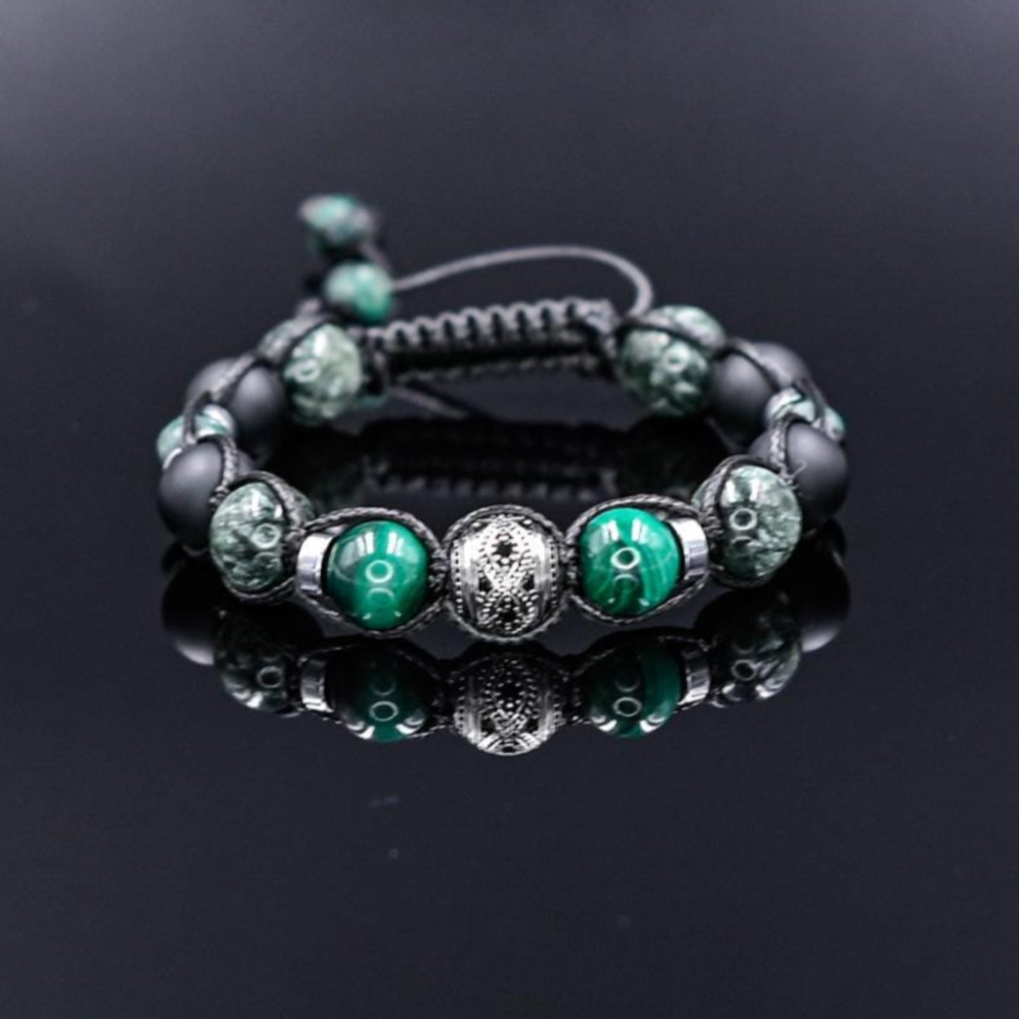 Emerald Seraphinite Malachite Birthstone Bracelet, Men's 925 Silver Bead Bracelet, Adjustable Onyx Braided Bracelet, Luxury Bracelet for Men  - Shamballa Bracelet - Mantra Bracelet  -  Birthstone Bracelet - Gemstone Bracelet Men - Chakra Bracelet - Macrame Bracelet - Healing Bracelet - Valinde