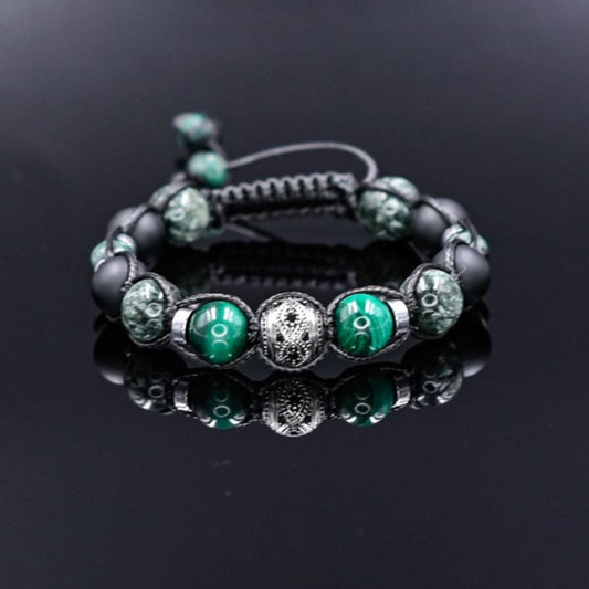 Emerald Seraphinite Malachite Birthstone Bracelet, Men's 925 Silver Bead Bracelet, Adjustable Onyx Braided Bracelet, Luxury Bracelet for Men  - Shamballa Bracelet - Mantra Bracelet  -  Birthstone Bracelet - Gemstone Bracelet Men - Chakra Bracelet - Macrame Bracelet - Healing Bracelet - Valinde