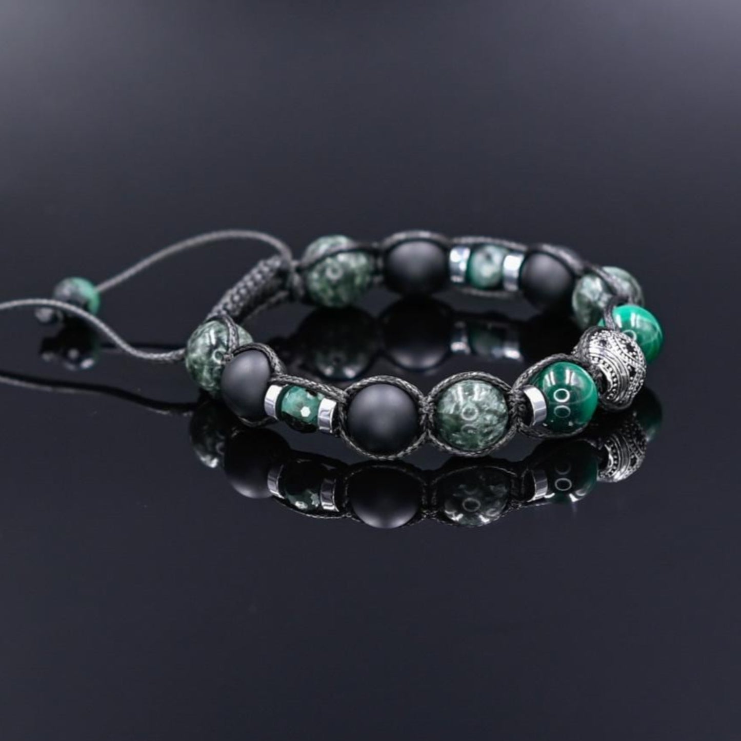 Emerald Seraphinite Malachite Birthstone Bracelet, Men's 925 Silver Bead Bracelet, Adjustable Onyx Braided Bracelet, Luxury Bracelet for Men  - Shamballa Bracelet - Mantra Bracelet  -  Birthstone Bracelet - Gemstone Bracelet Men - Chakra Bracelet - Macrame Bracelet - Healing Bracelet - Valinde
