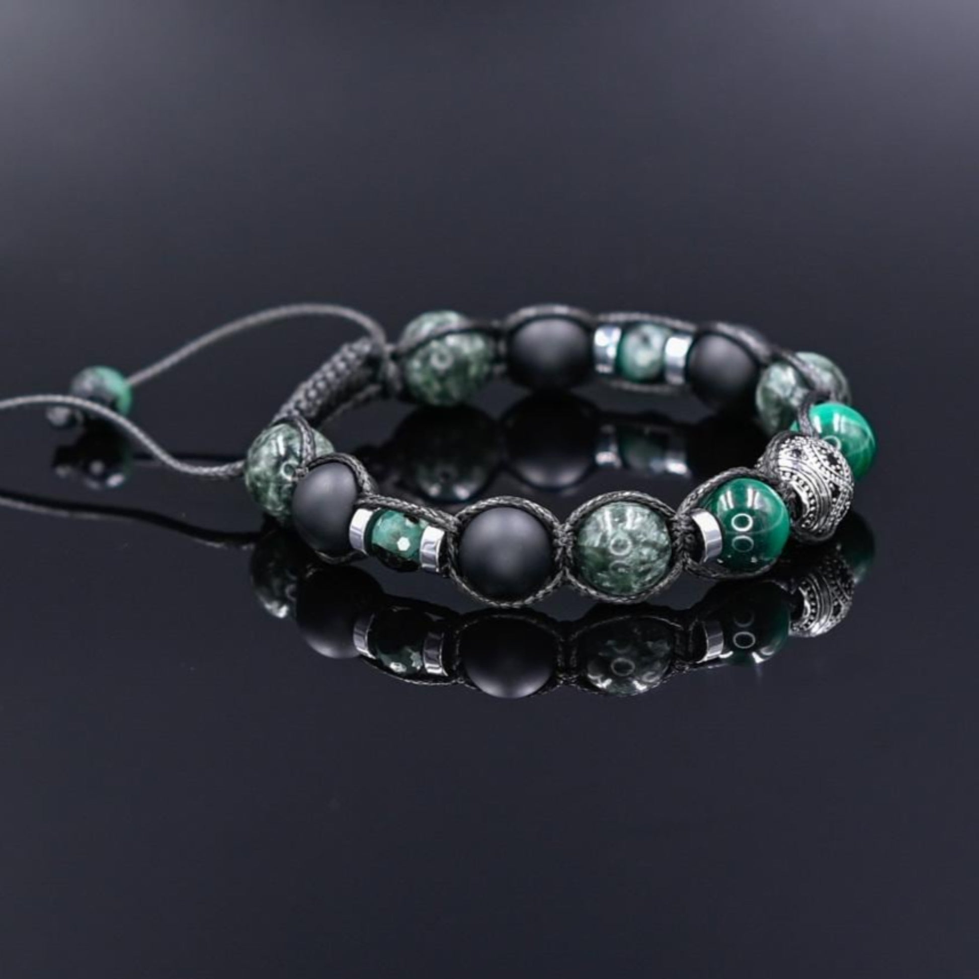 Emerald Seraphinite Malachite Birthstone Bracelet, Men's 925 Silver Bead Bracelet, Adjustable Onyx Braided Bracelet, Luxury Bracelet for Men  - Shamballa Bracelet - Mantra Bracelet  -  Birthstone Bracelet - Gemstone Bracelet Men - Chakra Bracelet - Macrame Bracelet - Healing Bracelet - Valinde
