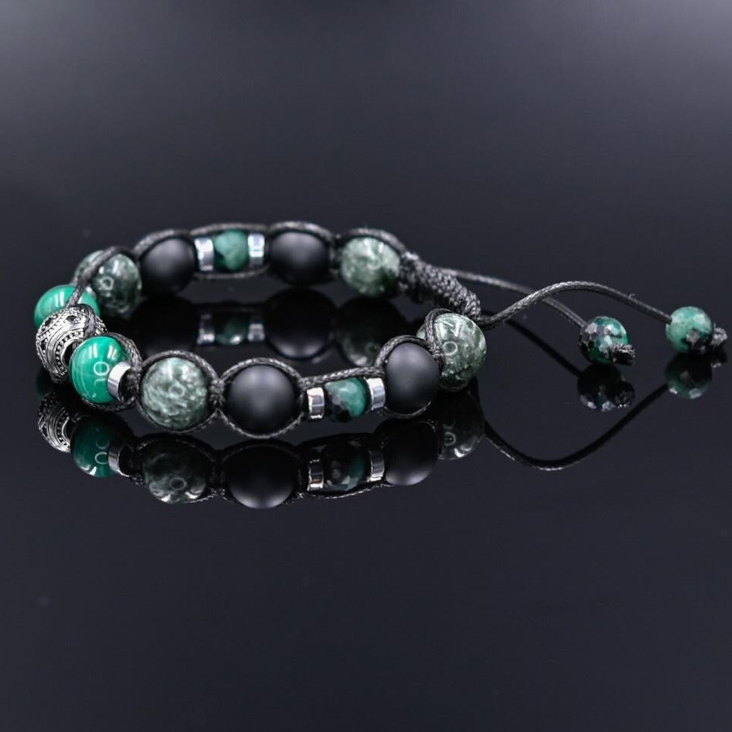 Emerald Seraphinite Malachite Birthstone Bracelet, Men's 925 Silver Bead Bracelet, Adjustable Onyx Braided Bracelet, Luxury Bracelet for Men  - Shamballa Bracelet - Mantra Bracelet  -  Birthstone Bracelet - Gemstone Bracelet Men - Chakra Bracelet - Macrame Bracelet - Healing Bracelet - Valinde
