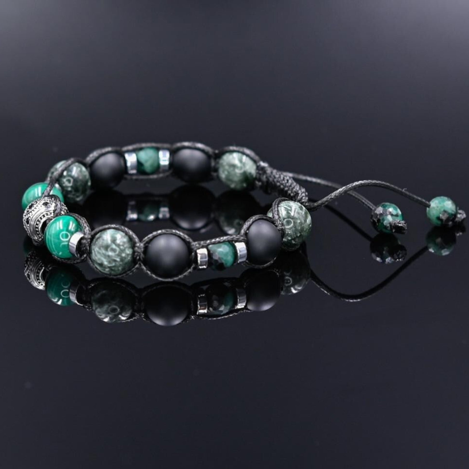 Emerald Seraphinite Malachite Birthstone Bracelet, Men's 925 Silver Bead Bracelet, Adjustable Onyx Braided Bracelet, Luxury Bracelet for Men  - Shamballa Bracelet - Mantra Bracelet  -  Birthstone Bracelet - Gemstone Bracelet Men - Chakra Bracelet - Macrame Bracelet - Healing Bracelet - Valinde
