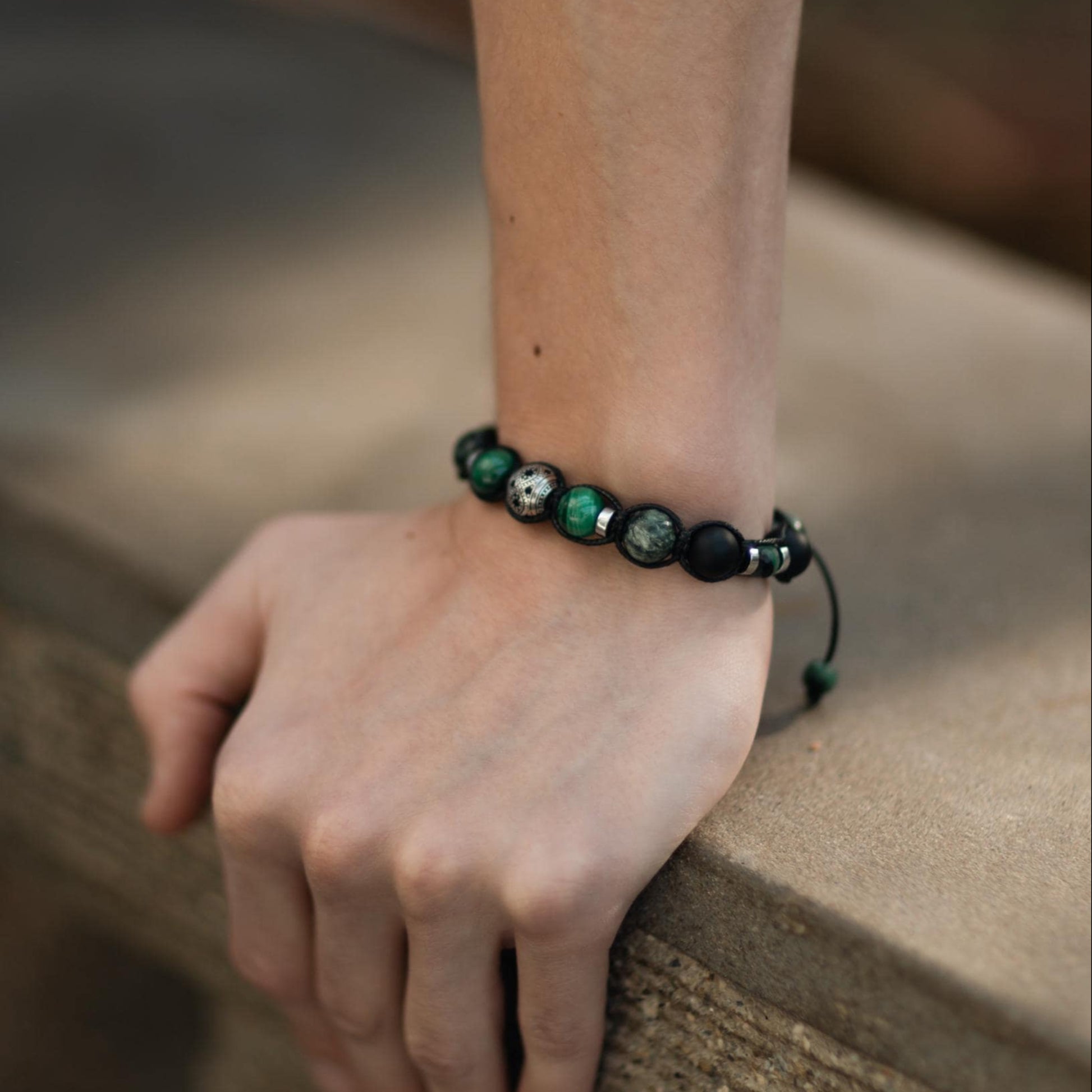 Emerald Seraphinite Malachite Birthstone Bracelet, Men's 925 Silver Bead Bracelet, Adjustable Onyx Braided Bracelet, Luxury Bracelet for Men  - Shamballa Bracelet - Mantra Bracelet  -  Birthstone Bracelet - Gemstone Bracelet Men - Chakra Bracelet - Macrame Bracelet - Healing Bracelet - Valinde
