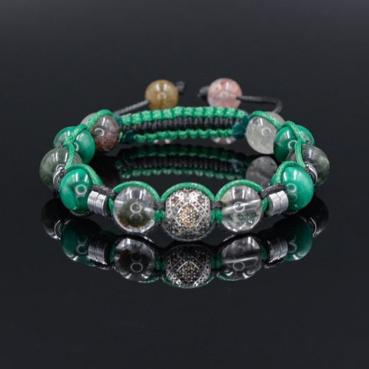Genuine Malachite Bracelet - 925 Sterling Silver Bead Bracelet - Seraphinite & Moss Quartz Bracelet - Macrame Adjustable Bracelet - Man Gift   - Shamballa Bracelet - Mantra Bracelet  -  Birthstone Bracelet - Gemstone Bracelet Men - Chakra Bracelet - Macrame Bracelet - Healing Bracelet - Valinde