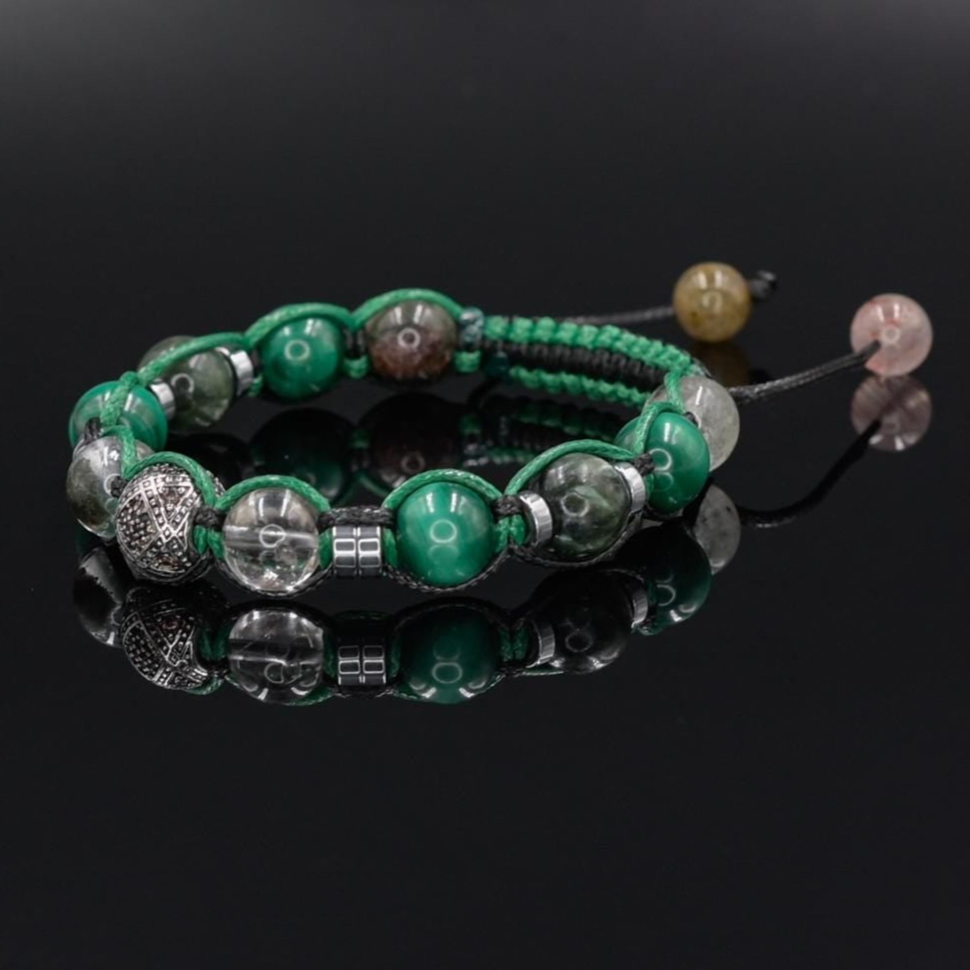 Genuine Malachite Bracelet - 925 Sterling Silver Bead Bracelet - Seraphinite & Moss Quartz Bracelet - Macrame Adjustable Bracelet - Man Gift   - Shamballa Bracelet - Mantra Bracelet  -  Birthstone Bracelet - Gemstone Bracelet Men - Chakra Bracelet - Macrame Bracelet - Healing Bracelet - Valinde
