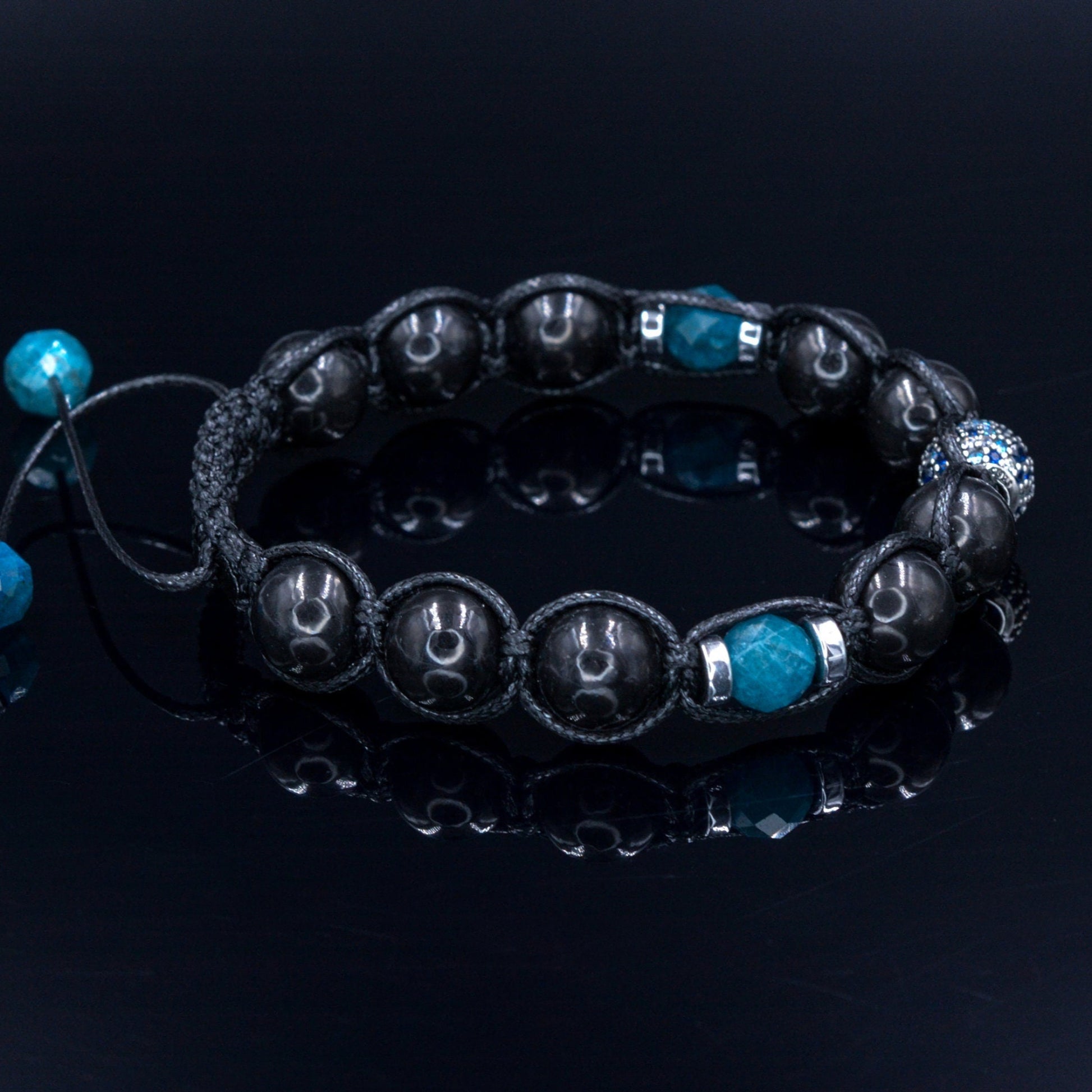Genuine  Shungite Bracelet - 925 Sterling Silver Bead Bracelet -  Apatite  &  Hematite  Bracelet - Macrame Adjustable Bracelet - Man Gift   - Shamballa Bracelet - Mantra Bracelet  -  Birthstone Bracelet - Gemstone Bracelet Men - Chakra Bracelet - Macrame Bracelet - Healing Bracelet - Valinde

