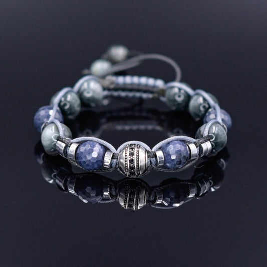 Blue Sapphire Bracelet, Men's Sapphire Hawk's Eye Braided Adjustable Bracelet, Luxury Beaded Jewelry, 925 Silver Bead Bracelet, Gift for Men -  Shamballa Bracelet - Mantra Bracelet  -  Birthstone Bracelet - Gemstone Bracelet Men - Chakra Bracelet - Macrame Bracelet - Healing Bracelet - Valinde
