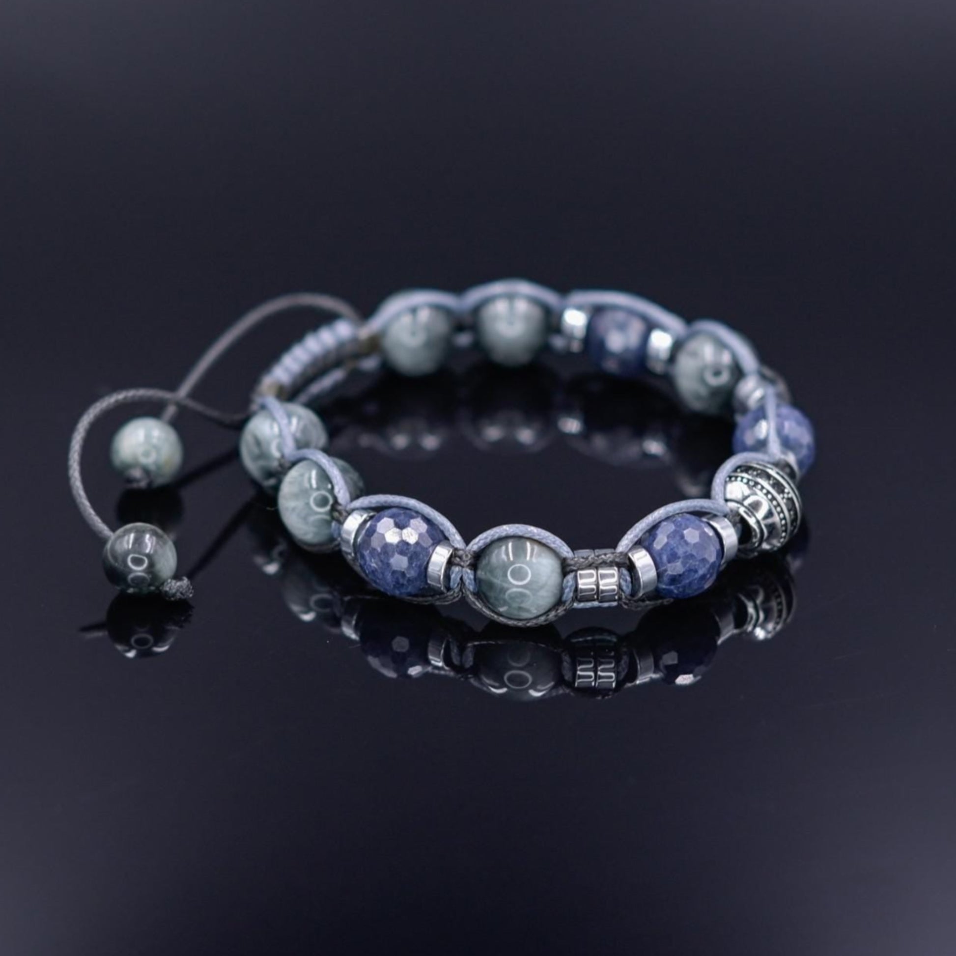 Blue Sapphire Bracelet, Men's Sapphire Hawk's Eye Braided Adjustable Bracelet, Luxury Beaded Jewelry, 925 Silver Bead Bracelet, Gift for Men -  Shamballa Bracelet - Mantra Bracelet  -  Birthstone Bracelet - Gemstone Bracelet Men - Chakra Bracelet - Macrame Bracelet - Healing Bracelet - Valinde
