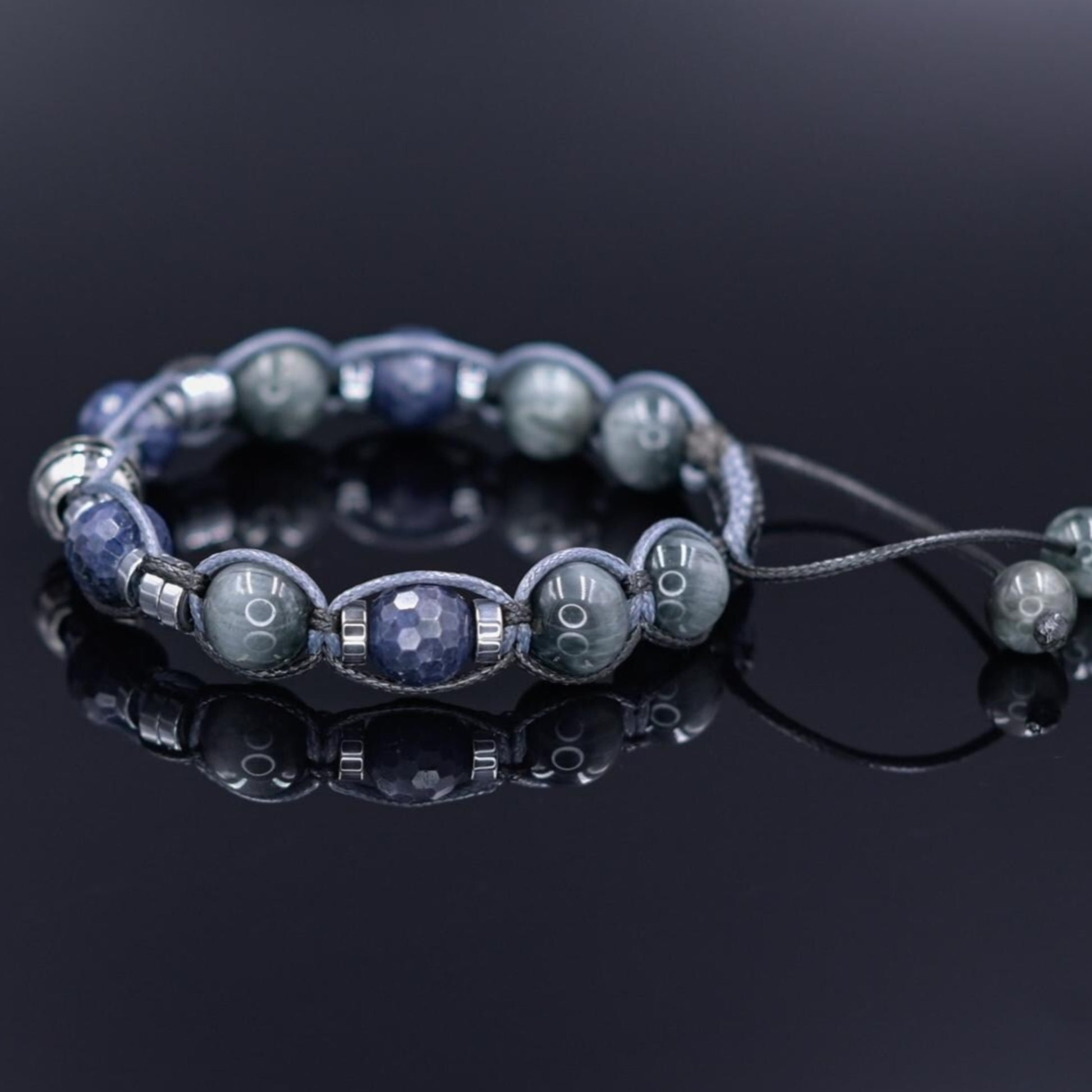 Blue Sapphire Bracelet, Men's Sapphire Hawk's Eye Braided Adjustable Bracelet, Luxury Beaded Jewelry, 925 Silver Bead Bracelet, Gift for Men -  Shamballa Bracelet - Mantra Bracelet  -  Birthstone Bracelet - Gemstone Bracelet Men - Chakra Bracelet - Macrame Bracelet - Healing Bracelet - Valinde
