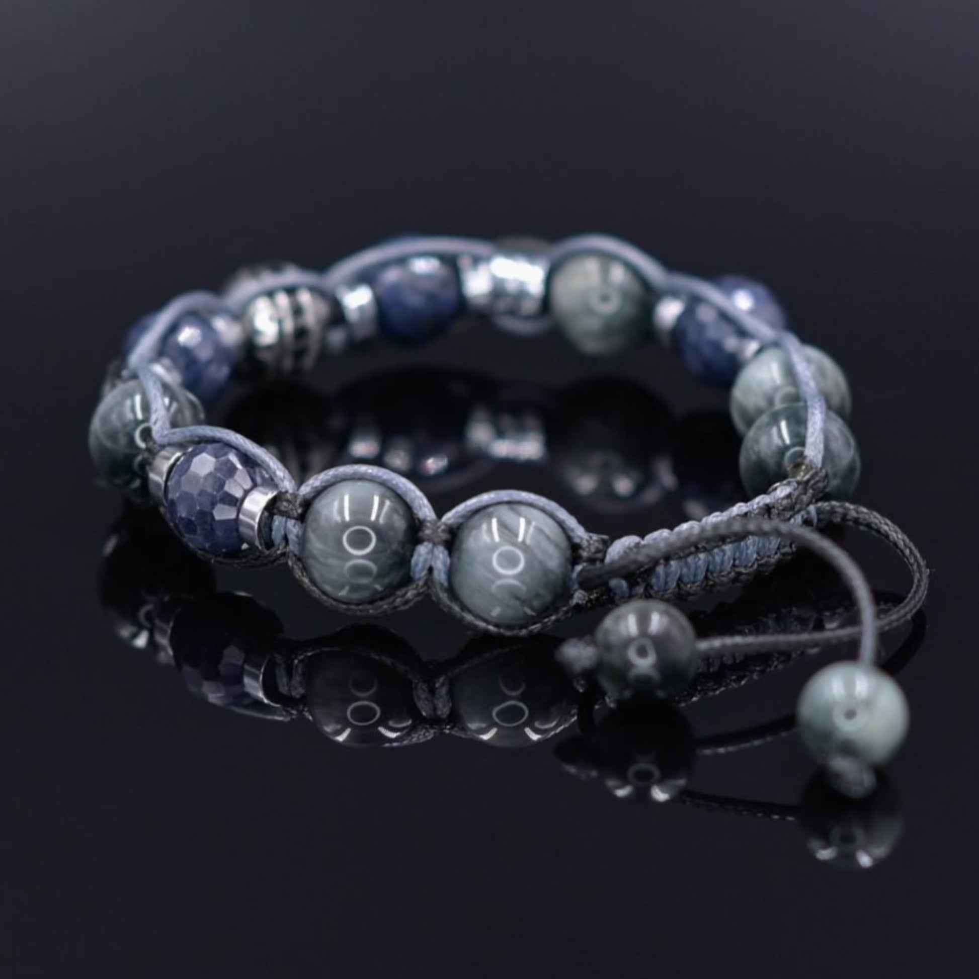 Blue Sapphire Bracelet, Men's Sapphire Hawk's Eye Braided Adjustable Bracelet, Luxury Beaded Jewelry, 925 Silver Bead Bracelet, Gift for Men -  Shamballa Bracelet - Mantra Bracelet  -  Birthstone Bracelet - Gemstone Bracelet Men - Chakra Bracelet - Macrame Bracelet - Healing Bracelet - Valinde
