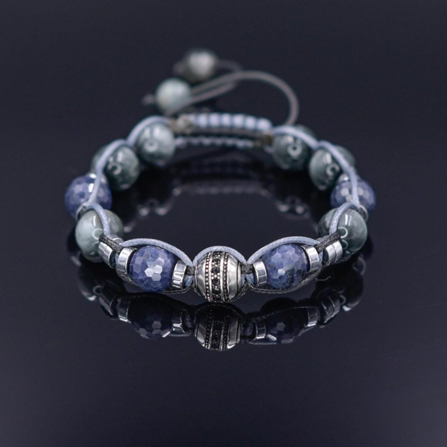 Blue Sapphire Bracelet, Men's Sapphire Hawk's Eye Braided Adjustable Bracelet, Luxury Beaded Jewelry, 925 Silver Bead Bracelet, Gift for Men -  Shamballa Bracelet - Mantra Bracelet  -  Birthstone Bracelet - Gemstone Bracelet Men - Chakra Bracelet - Macrame Bracelet - Healing Bracelet - Valinde
