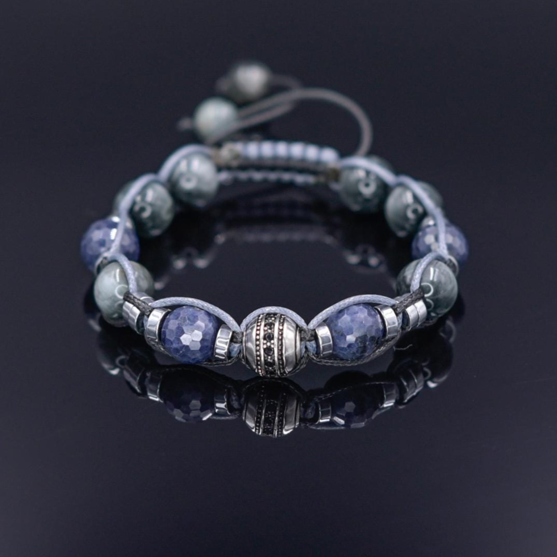 Blue Sapphire Bracelet, Men's Sapphire Hawk's Eye Braided Adjustable Bracelet, Luxury Beaded Jewelry, 925 Silver Bead Bracelet, Gift for Men -  Shamballa Bracelet - Mantra Bracelet  -  Birthstone Bracelet - Gemstone Bracelet Men - Chakra Bracelet - Macrame Bracelet - Healing Bracelet - Valinde
