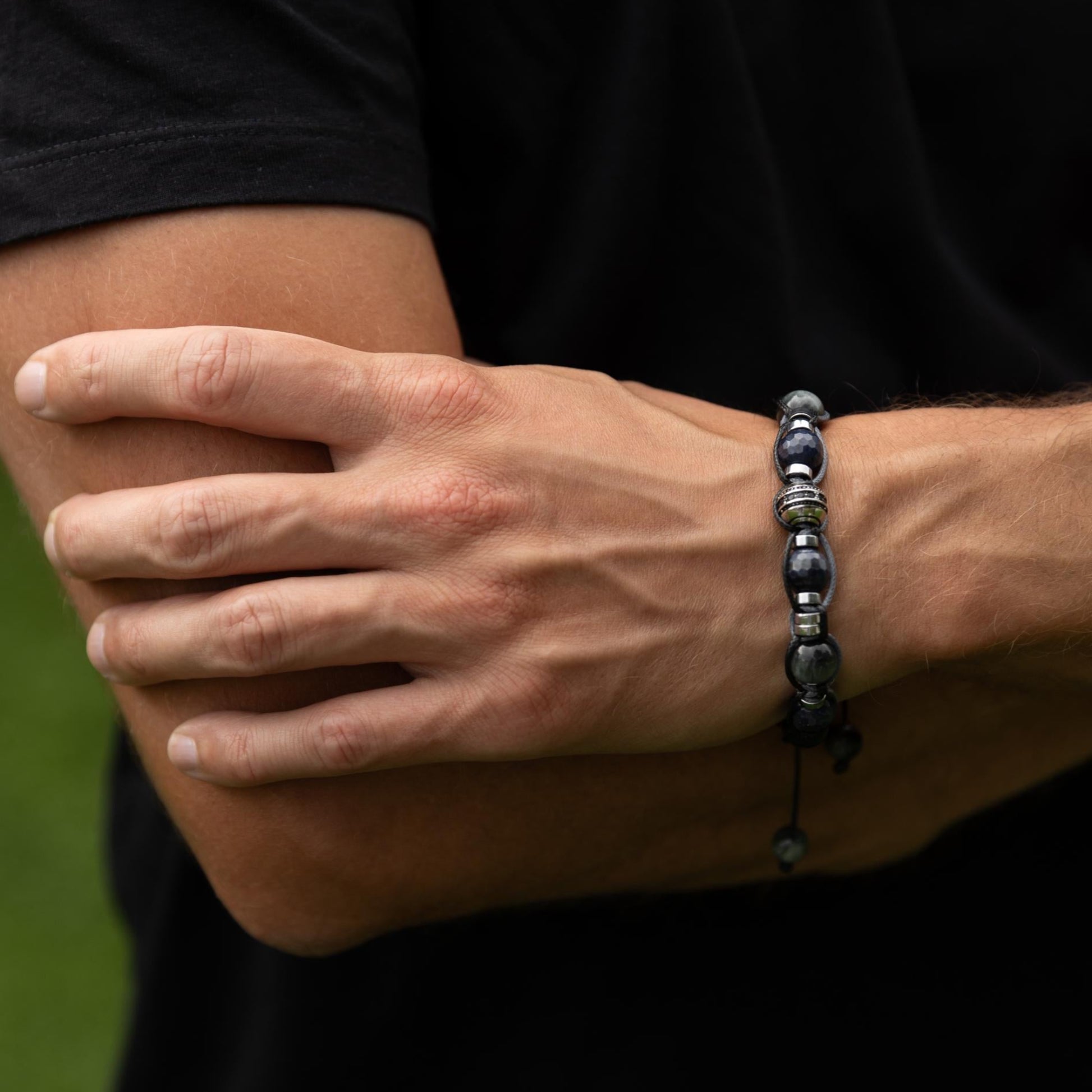 Blue Sapphire Bracelet, Men's Sapphire Hawk's Eye Braided Adjustable Bracelet, Luxury Beaded Jewelry, 925 Silver Bead Bracelet, Gift for Men -  Shamballa Bracelet - Mantra Bracelet  -  Birthstone Bracelet - Gemstone Bracelet Men - Chakra Bracelet - Macrame Bracelet - Healing Bracelet - Valinde
