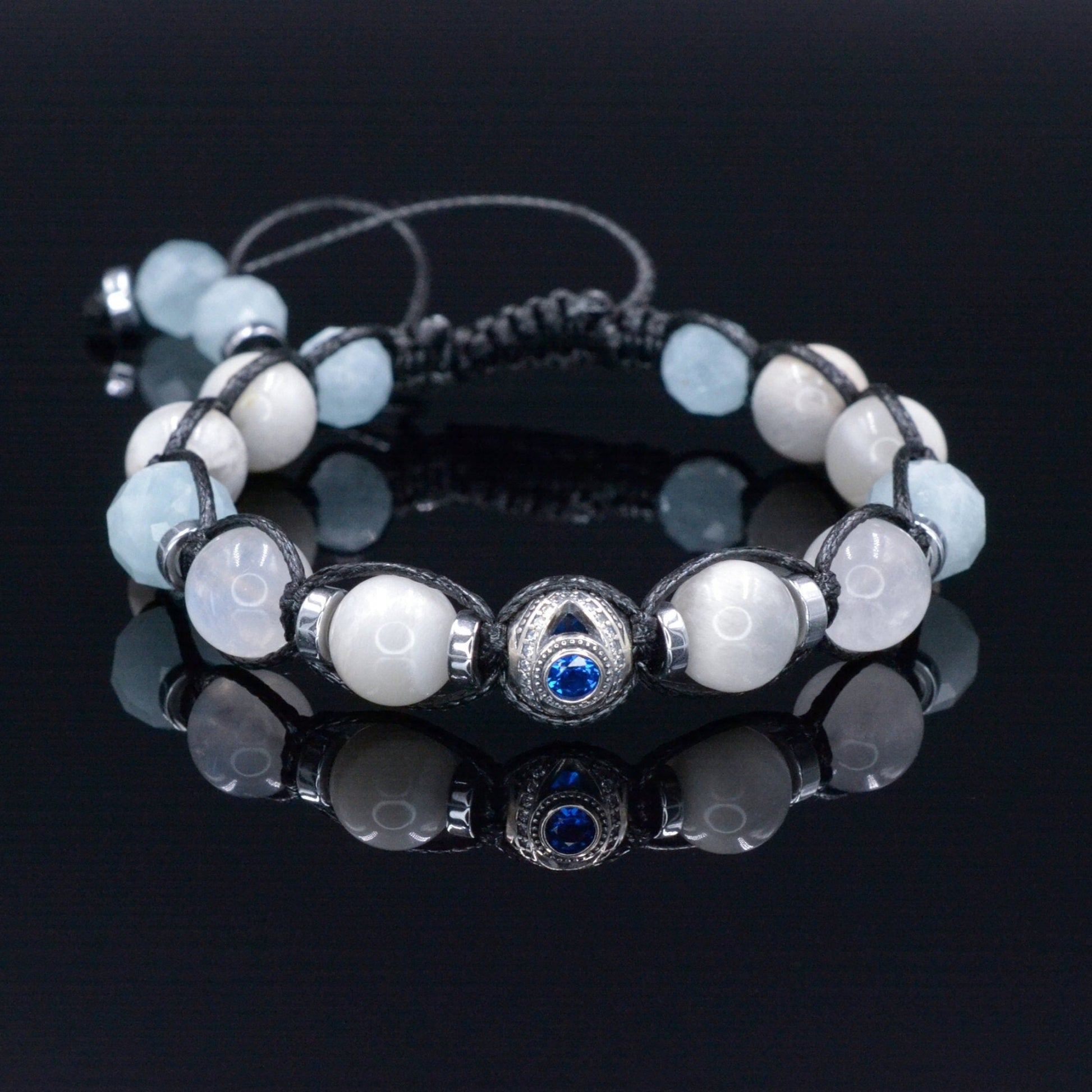 Men's 925 Silver Bead Bracelet - White Sunstone Moonstone Aquamarine Crystal Bracelet - Gift for Men - Adjustable Bracelet - Men's Gift - Shamballa Bracelet - Birthstone Bracelet - Gemstone Bracelet Men - Chakra Bracelet - Macrame Bracelet - Healing Bracelet - Valinde - Shamballa Bracelet - Birthstone Bracelet - Gemstone Bracelet Men - Chakra Bracelet - Macrame Bracelet - Healing Bracelet - Valinde