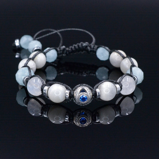Men's 925 Silver Bead Bracelet - White Sunstone Moonstone Aquamarine Crystal Bracelet - Gift for Men - Adjustable Bracelet - Men's Gift - Shamballa Bracelet - Birthstone Bracelet - Gemstone Bracelet Men - Chakra Bracelet - Macrame Bracelet - Healing Bracelet - Valinde - Shamballa Bracelet - Birthstone Bracelet - Gemstone Bracelet Men - Chakra Bracelet - Macrame Bracelet - Healing Bracelet - Valinde