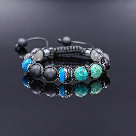 Turquoise Labradorite Onyx Apatite Braided Bracelet, Men's 925 Silver bead Bracelet, Gift for Him, Adjustable Crystal Luxury Bracelet - Shamballa Bracelet - Birthstone Bracelet - Gemstone Bracelet Men - Chakra Bracelet - Macrame Bracelet - Healing Bracelet - Valinde - Shamballa Bracelet - Birthstone Bracelet - Gemstone Bracelet Men - Chakra Bracelet - Macrame Bracelet - Healing Bracelet - Valinde
