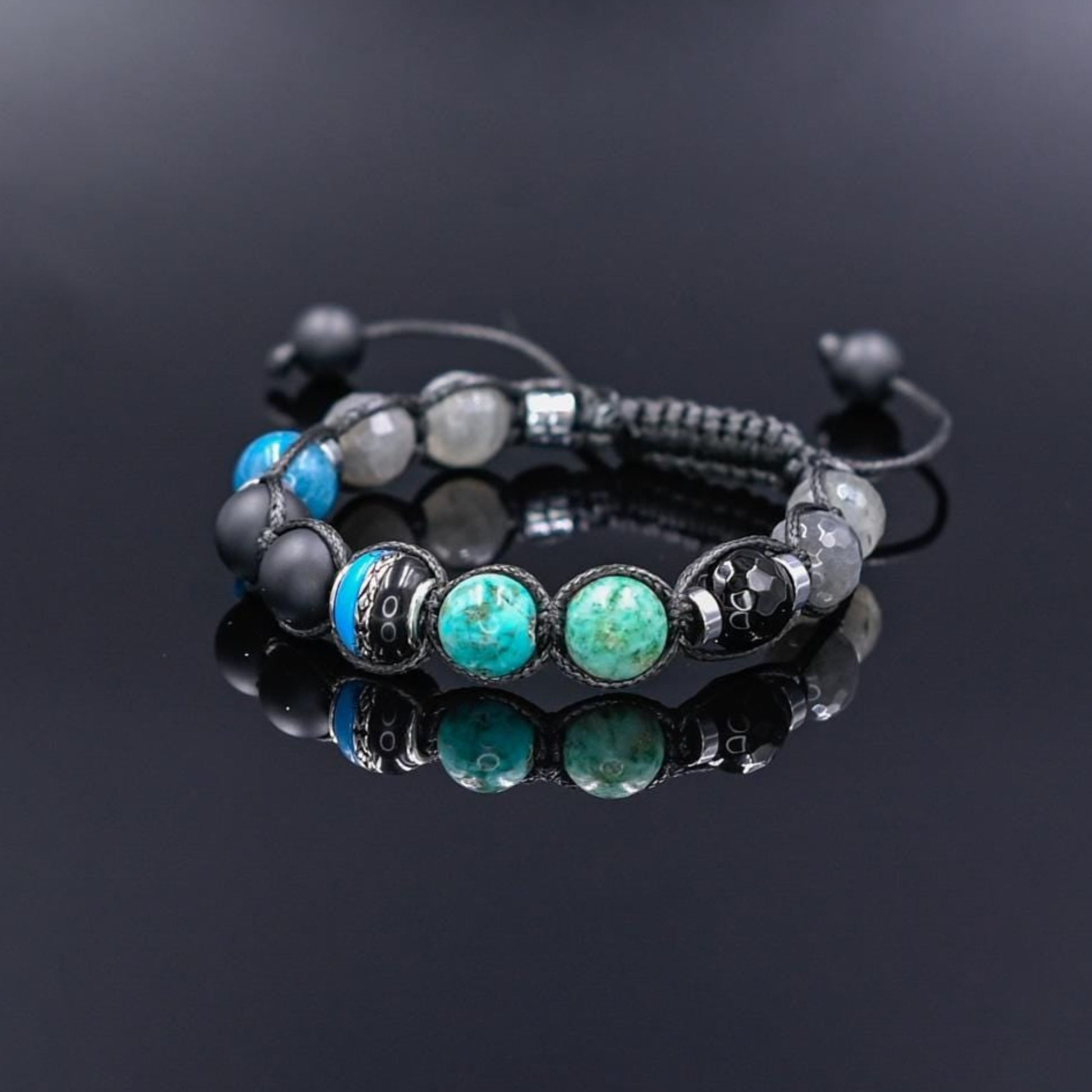 Turquoise Labradorite Onyx Apatite Braided Bracelet, Men's 925 Silver bead Bracelet, Gift for Him, Adjustable Crystal Luxury Bracelet - Shamballa Bracelet - Birthstone Bracelet - Gemstone Bracelet Men - Chakra Bracelet - Macrame Bracelet - Healing Bracelet - Valinde - Shamballa Bracelet - Birthstone Bracelet - Gemstone Bracelet Men - Chakra Bracelet - Macrame Bracelet - Healing Bracelet - Valinde
