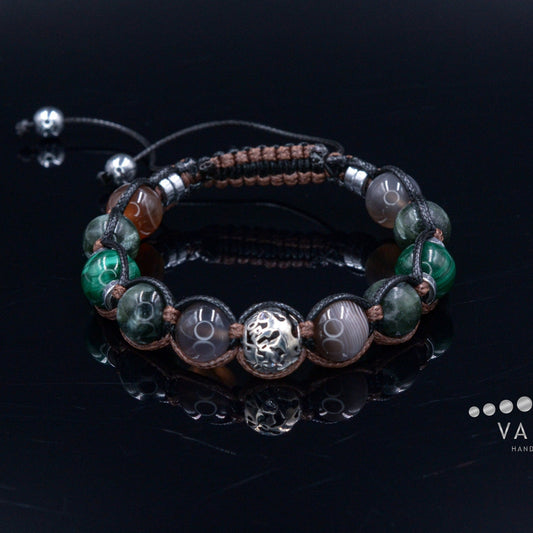 Seraphinite & Malachite Bracelet Man 925 Sterling Silver Bead Bracelet Gift for Men Men's Botswana Agate Crystal Bracelet Gemstone Bracelet - Shamballa Bracelet - Birthstone Bracelet - Gemstone Bracelet Men - Chakra Bracelet - Macrame Bracelet - Healing Bracelet - Valinde