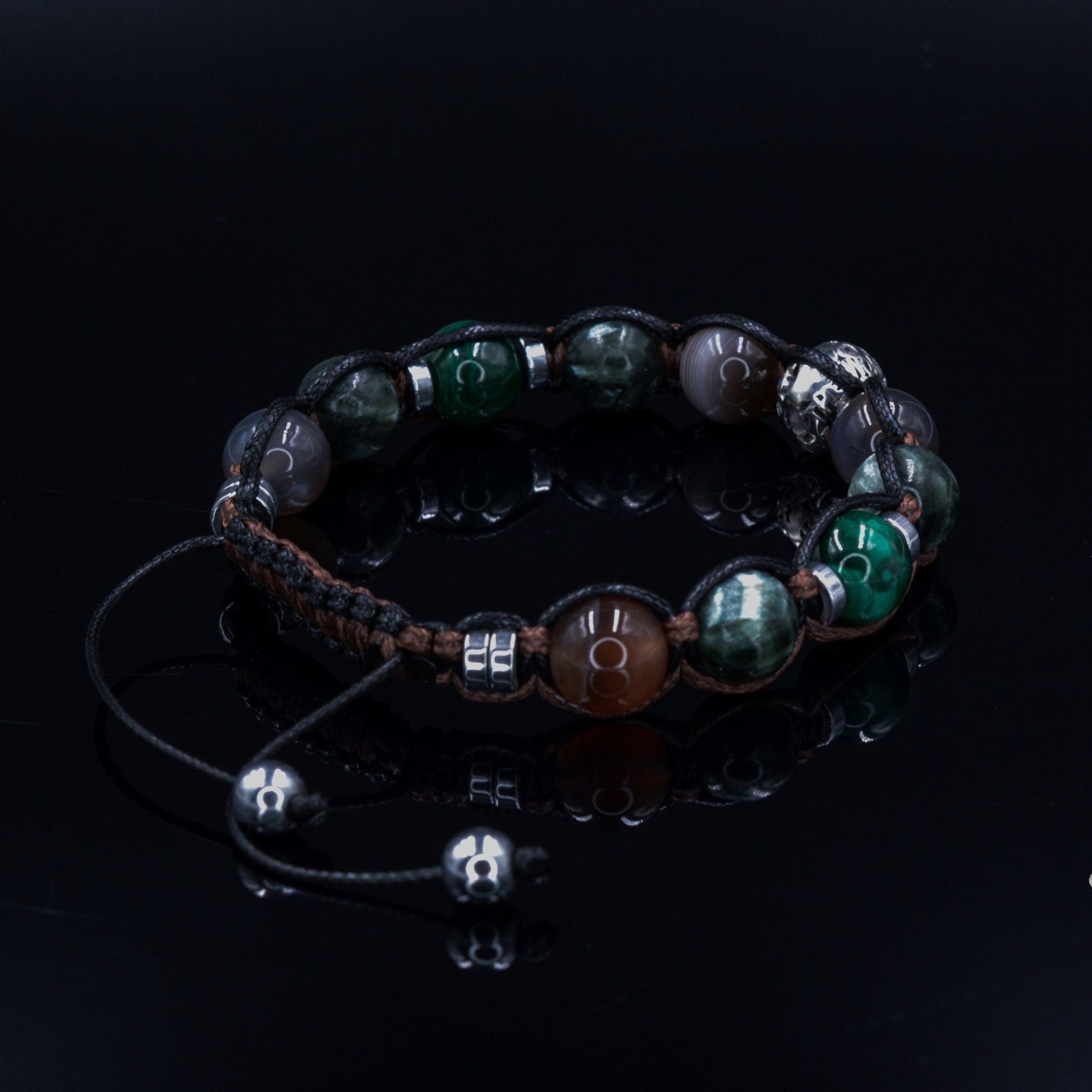 Seraphinite & Malachite Bracelet Man 925 Sterling Silver Bead Bracelet Gift for Men Men's Botswana Agate Crystal Bracelet Gemstone Bracelet - Shamballa Bracelet - Birthstone Bracelet - Gemstone Bracelet Men - Chakra Bracelet - Macrame Bracelet - Healing Bracelet - Valinde
