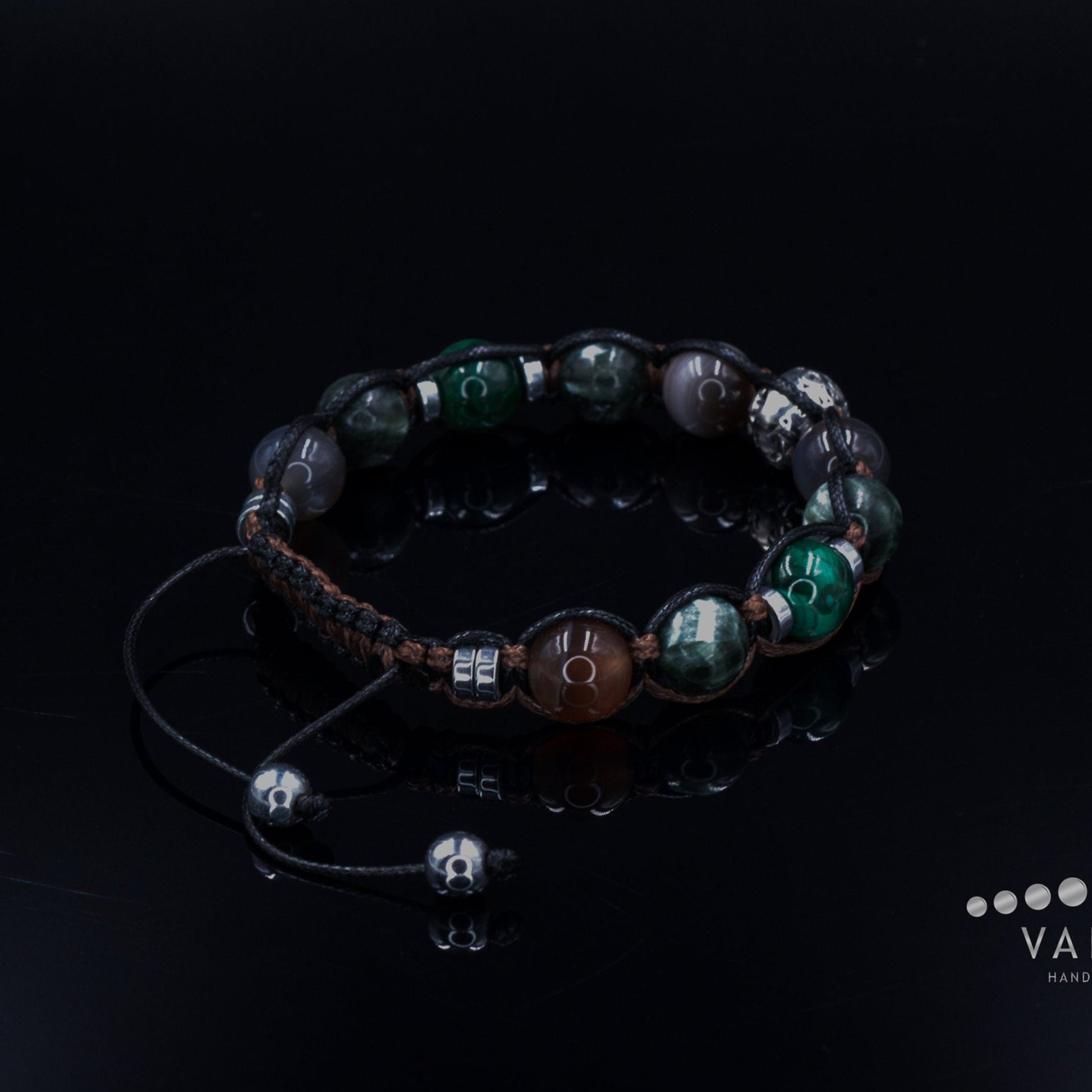 Seraphinite & Malachite Bracelet Man 925 Sterling Silver Bead Bracelet Gift for Men Men's Botswana Agate Crystal Bracelet Gemstone Bracelet - Shamballa Bracelet - Birthstone Bracelet - Gemstone Bracelet Men - Chakra Bracelet - Macrame Bracelet - Healing Bracelet - Valinde
