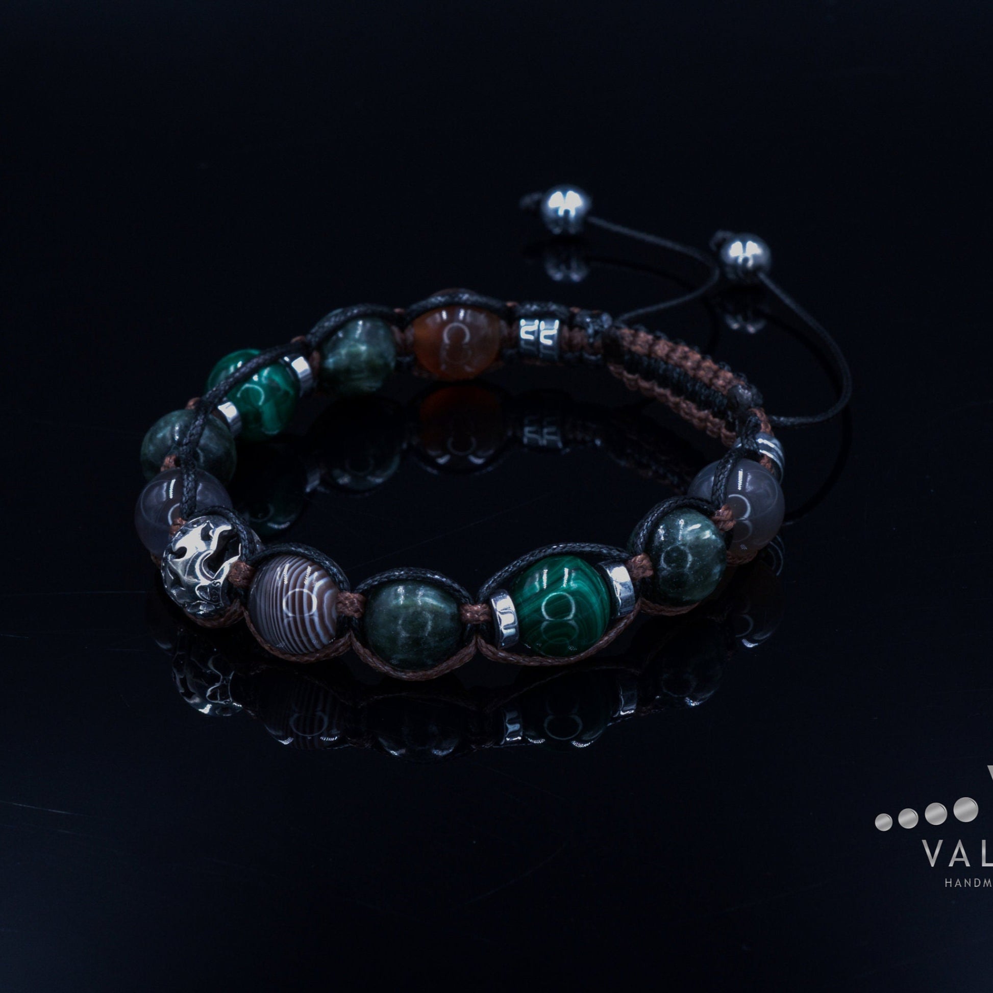 Seraphinite & Malachite Bracelet Man 925 Sterling Silver Bead Bracelet Gift for Men Men's Botswana Agate Crystal Bracelet Gemstone Bracelet - Shamballa Bracelet - Birthstone Bracelet - Gemstone Bracelet Men - Chakra Bracelet - Macrame Bracelet - Healing Bracelet - Valinde
